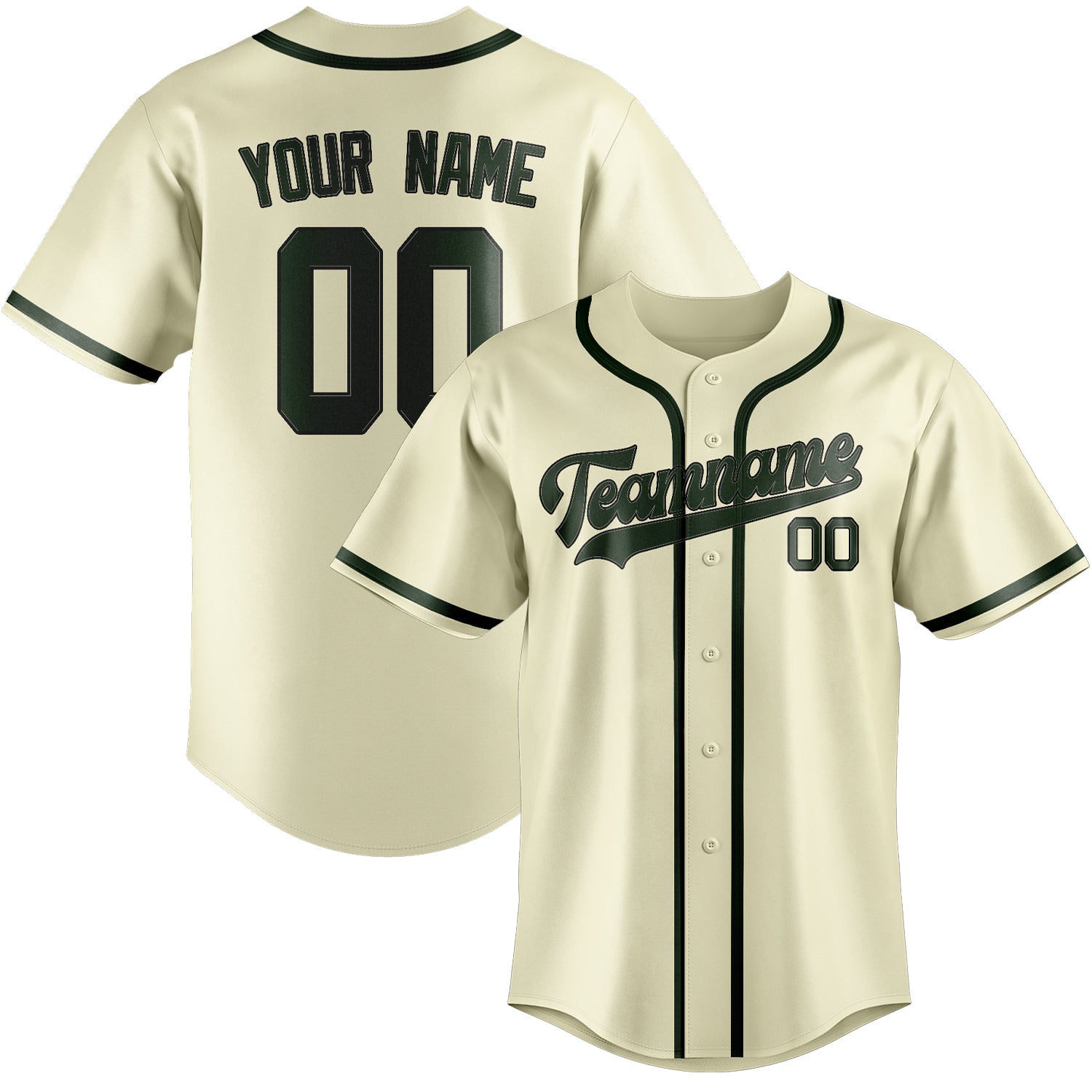 Custom Cream Dark Green Baseball Jersey