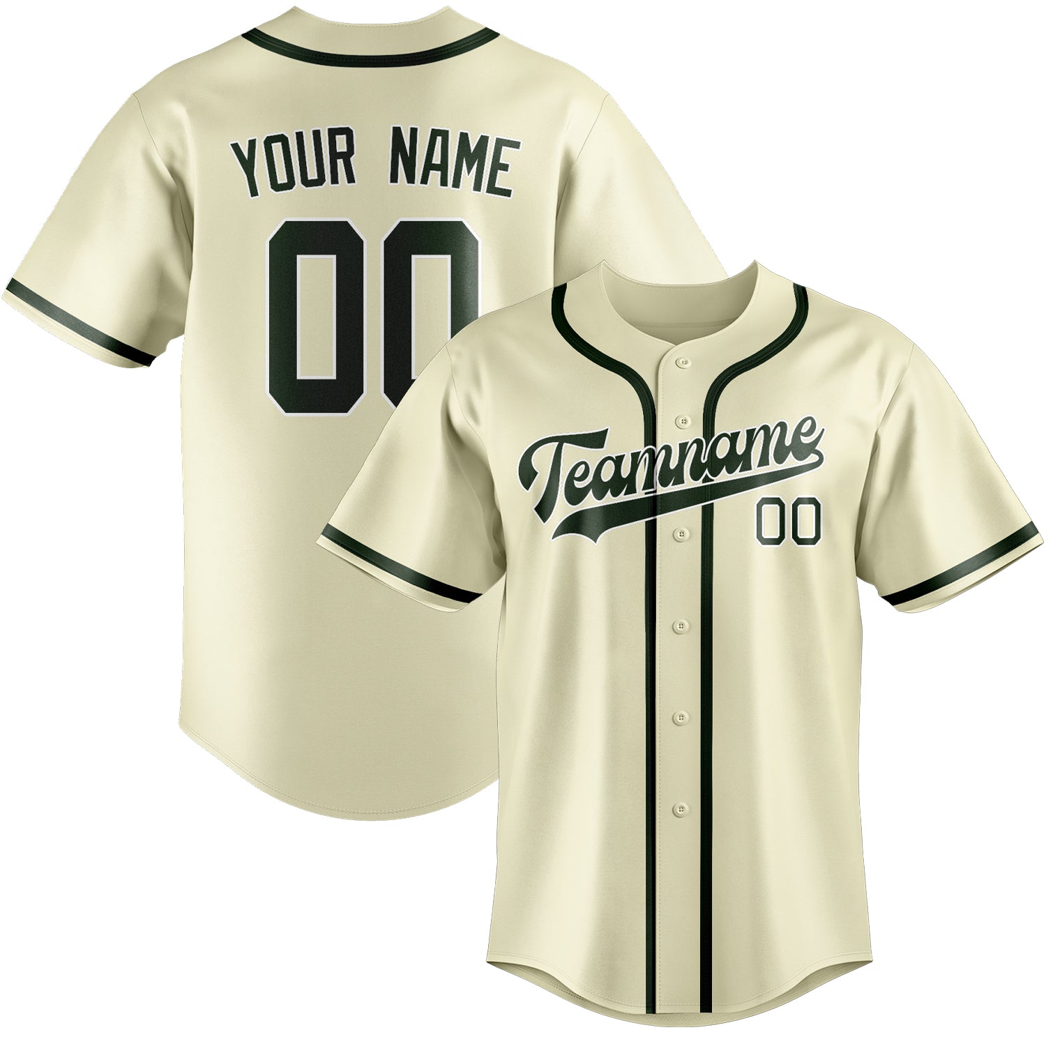 Custom Cream Dark Green Baseball Jersey