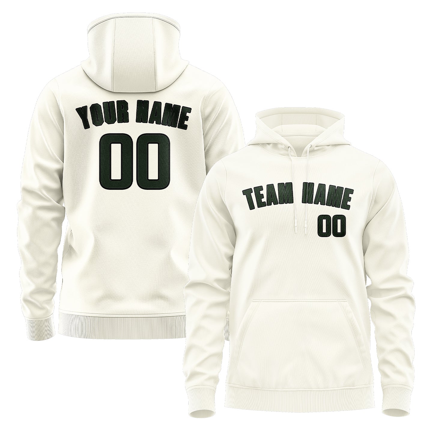 Custom Cream Dark Green Hoodie