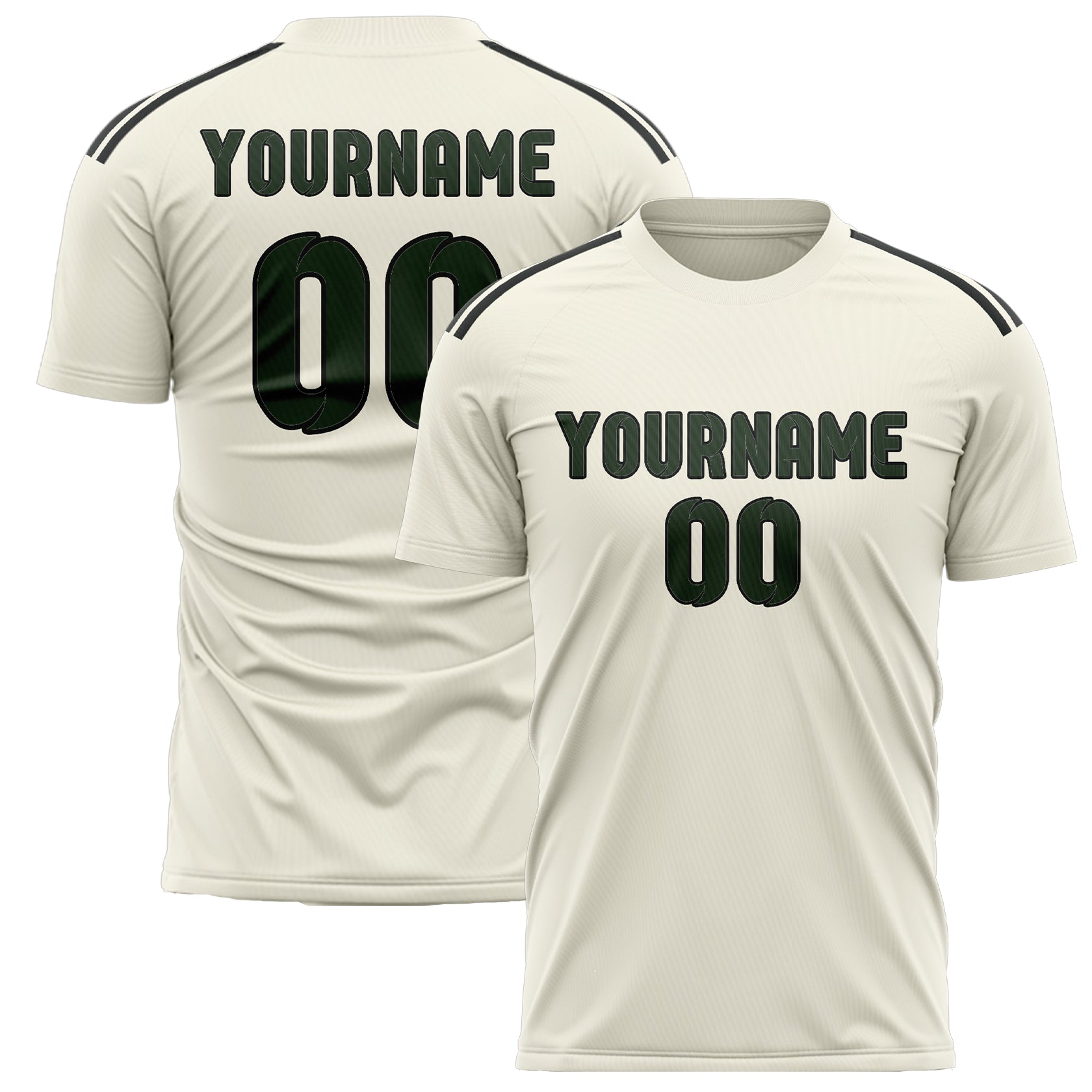 Custom Cream Dark Green Soccer Jersey
