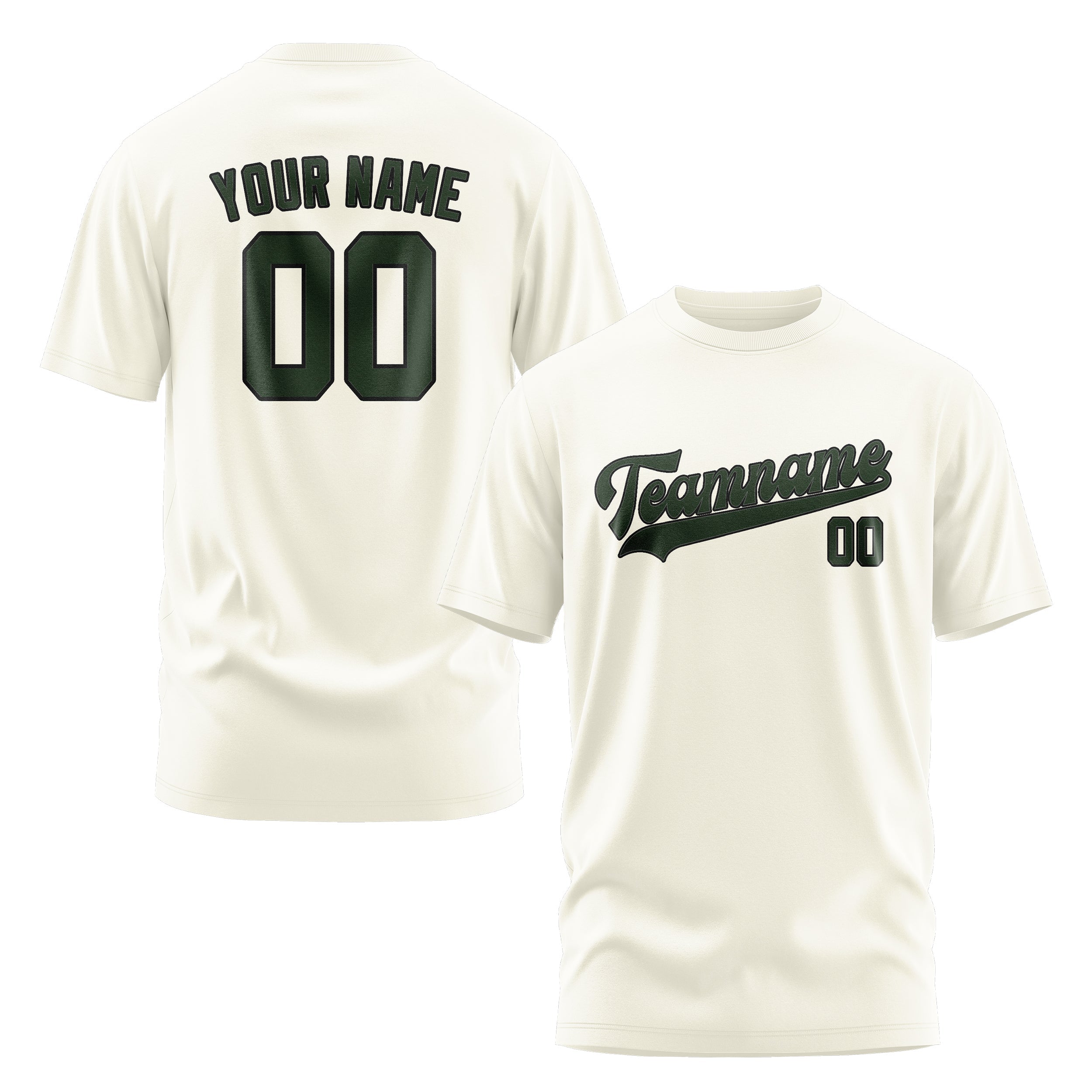 Custom Cream Dark Green T-Shirt