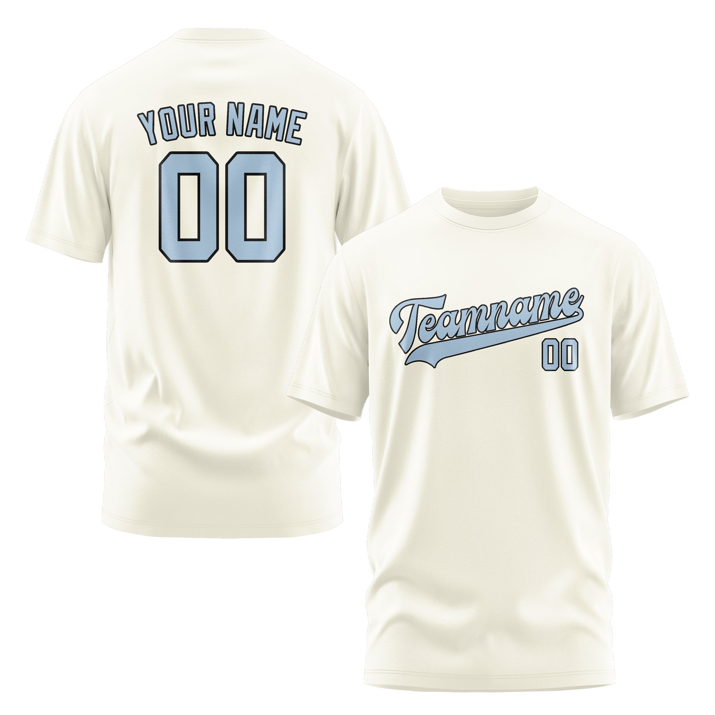 Custom Cream Light Blue T-Shirt
