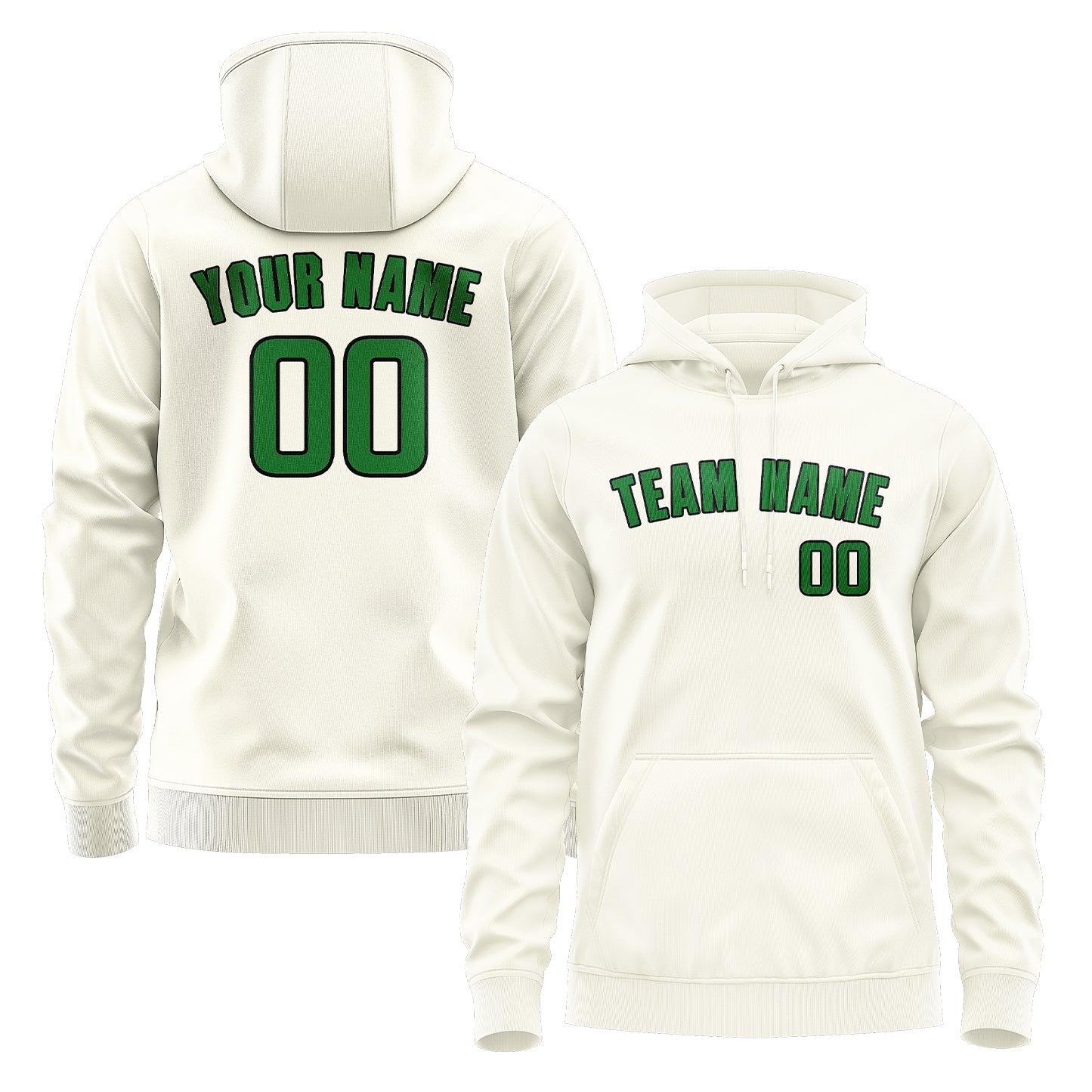 Custom Cream Emerald Green Hoodie