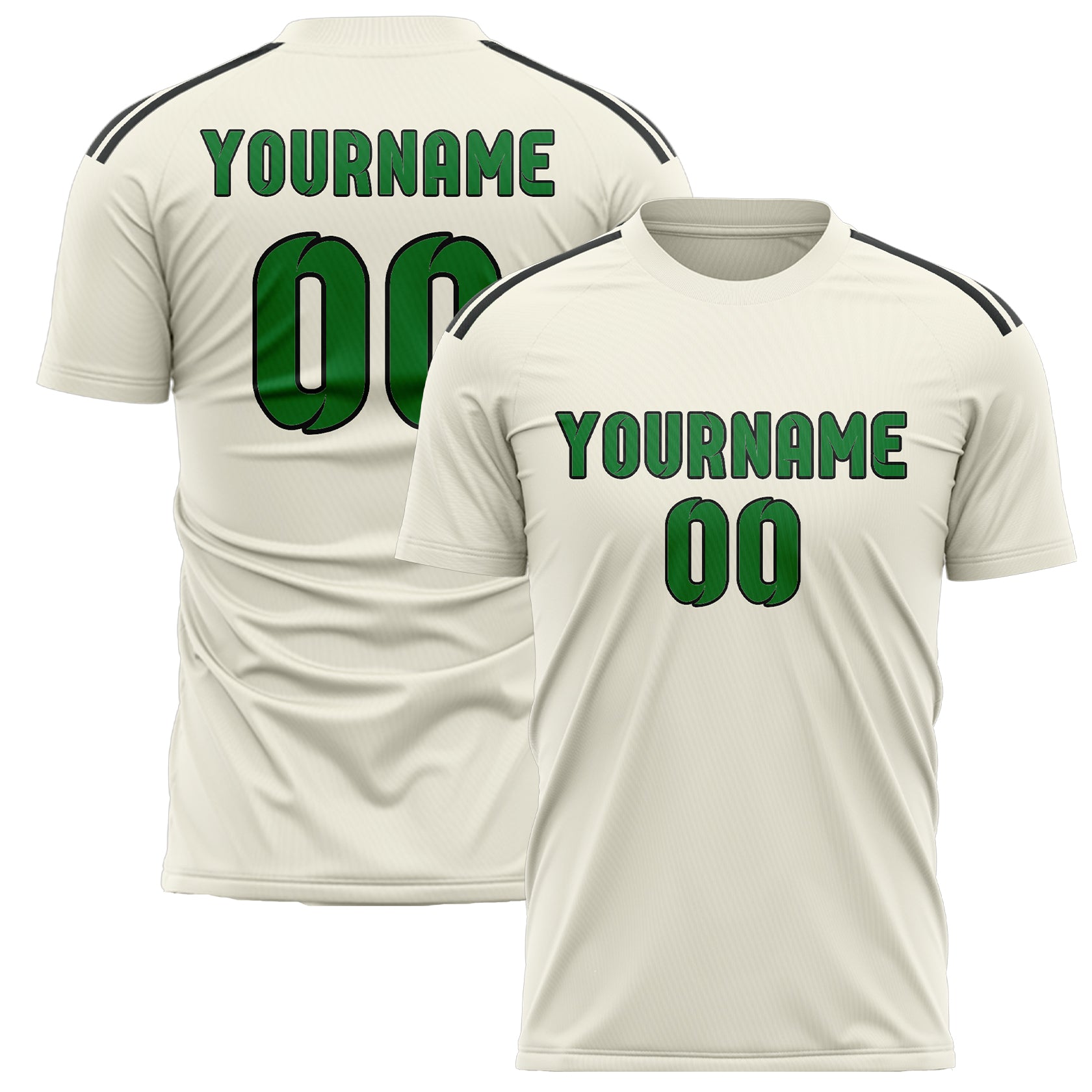 Custom Cream Emerald Green Soccer Jersey