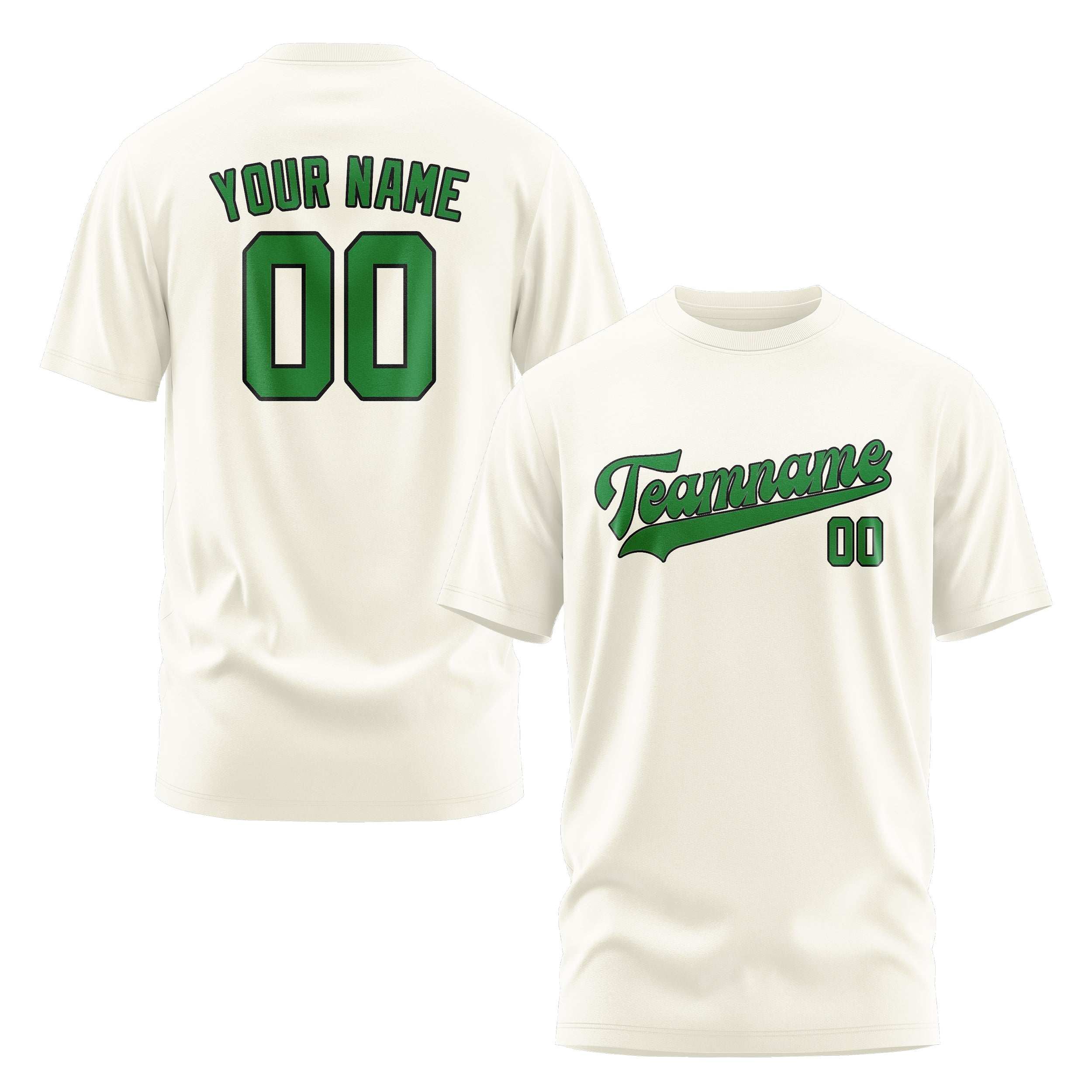 Custom Cream Emerald Green T-Shirt
