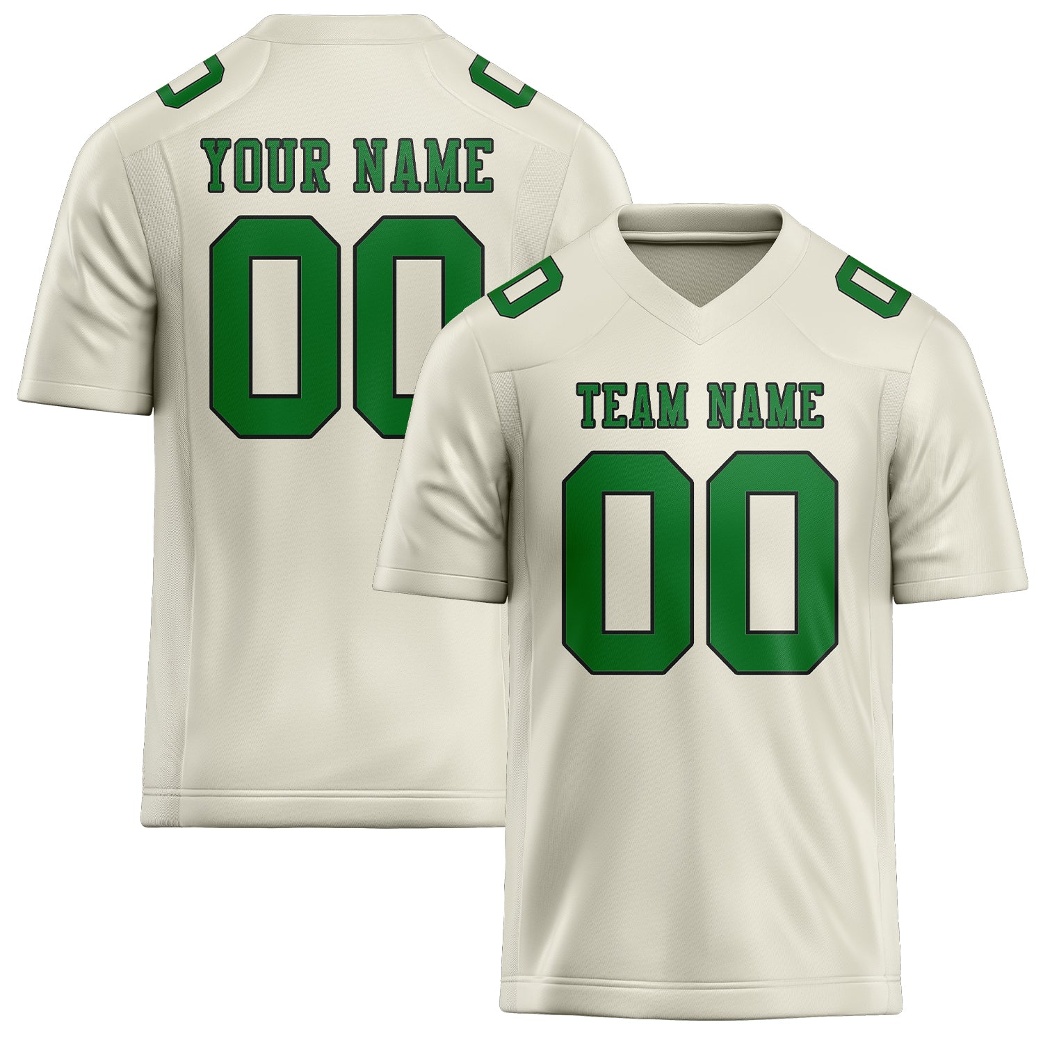 Custom Cream Emerald Green Football Jersey