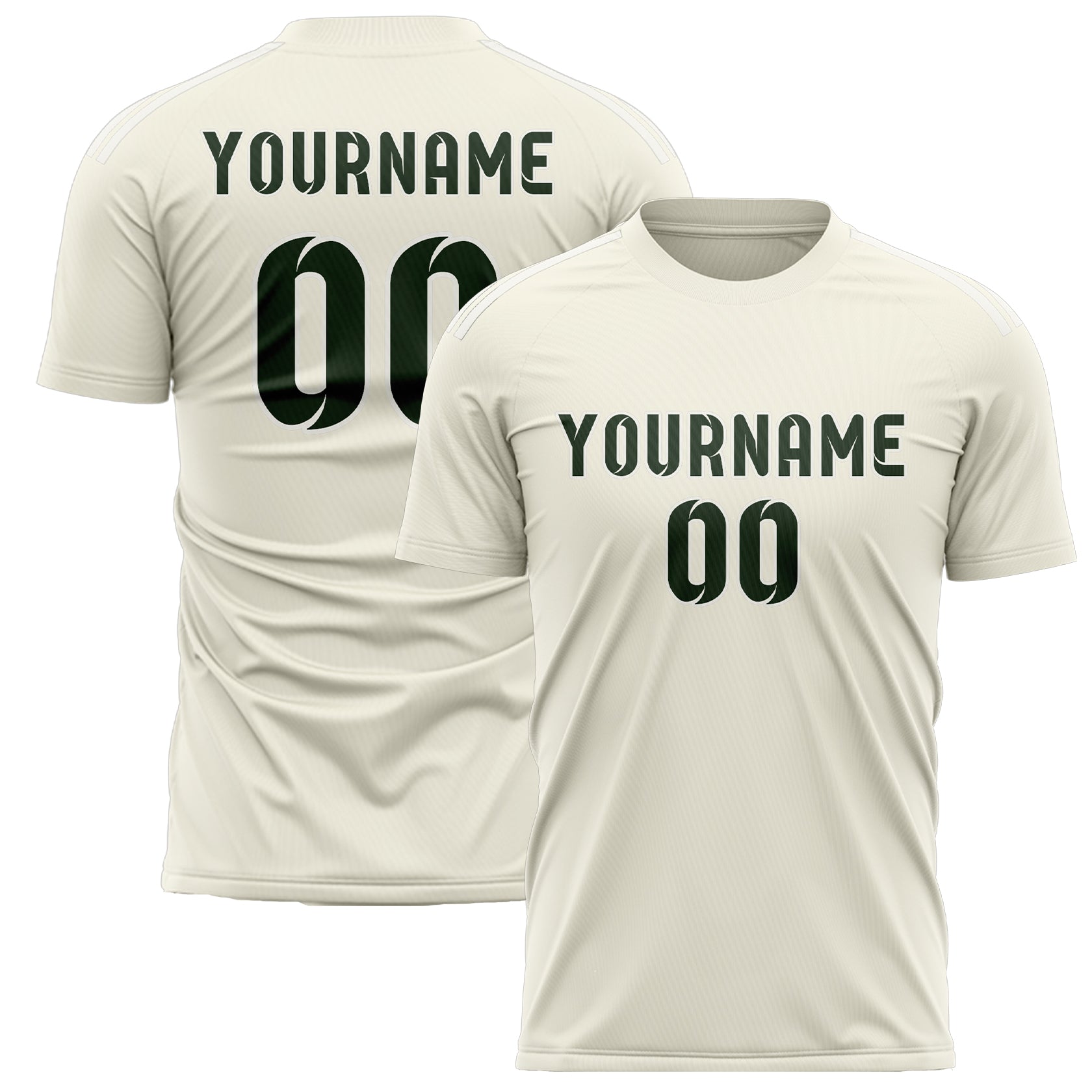 Custom Cream Dark Green Soccer Jersey