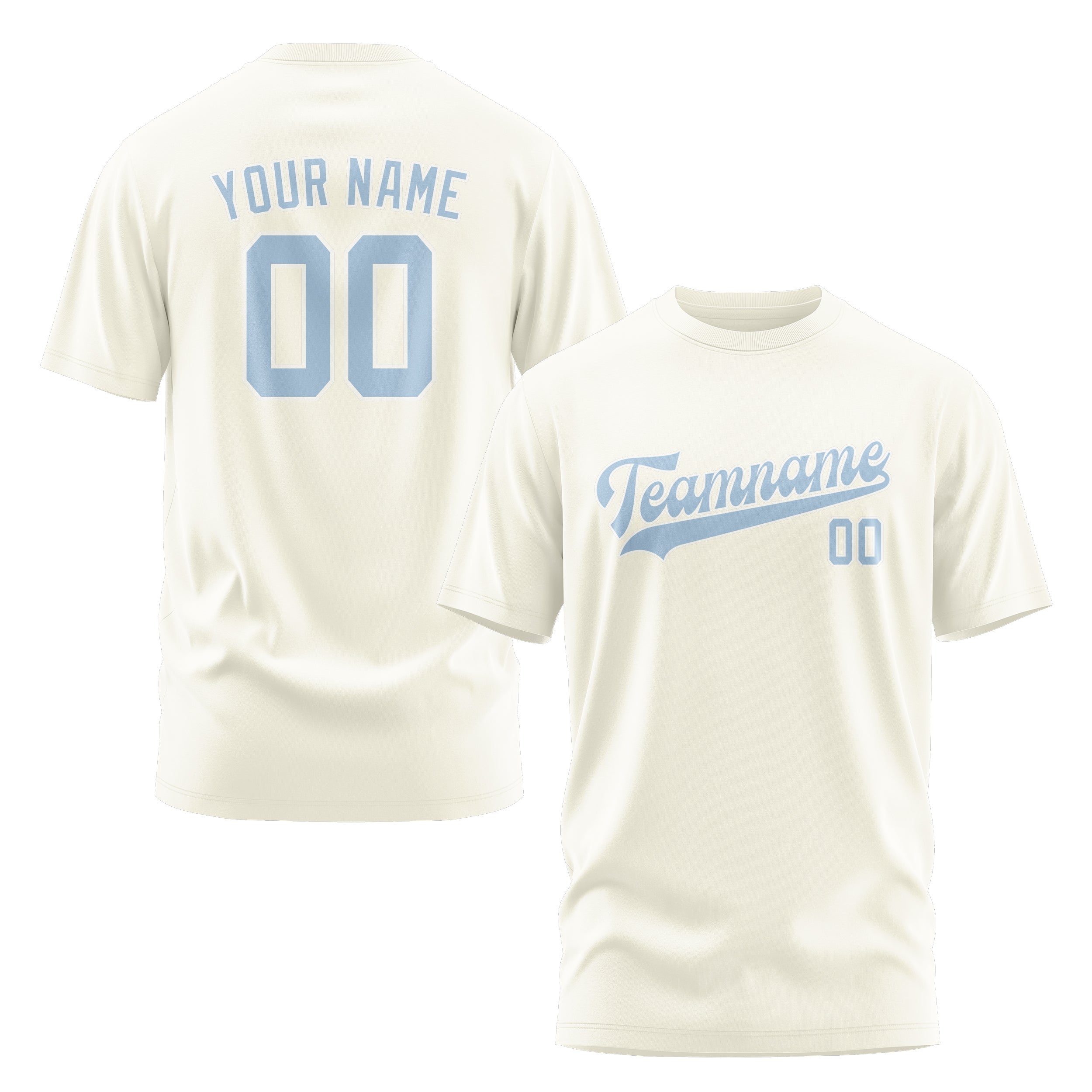 Custom Cream Light Blue T-Shirt