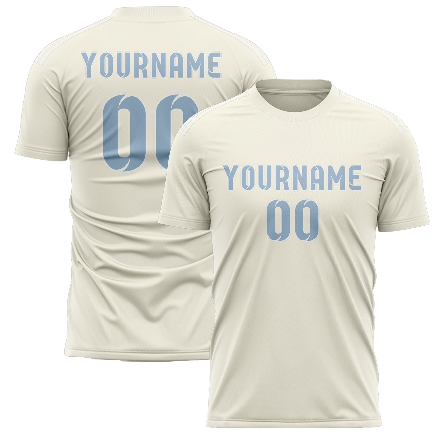 Custom Cream Light Blue Soccer Jersey