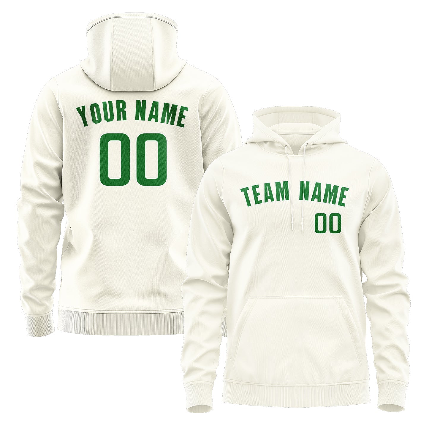 Custom Cream Emerald Green Hoodie