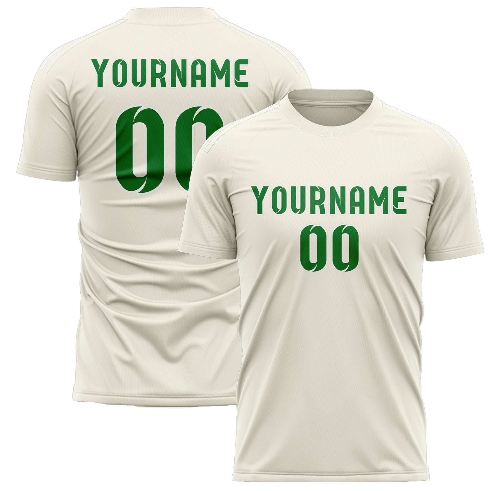 Custom Cream Emerald Green Soccer Jersey