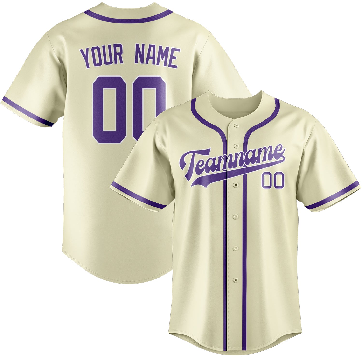 Custom Cream Light Purple Baseball Jersey