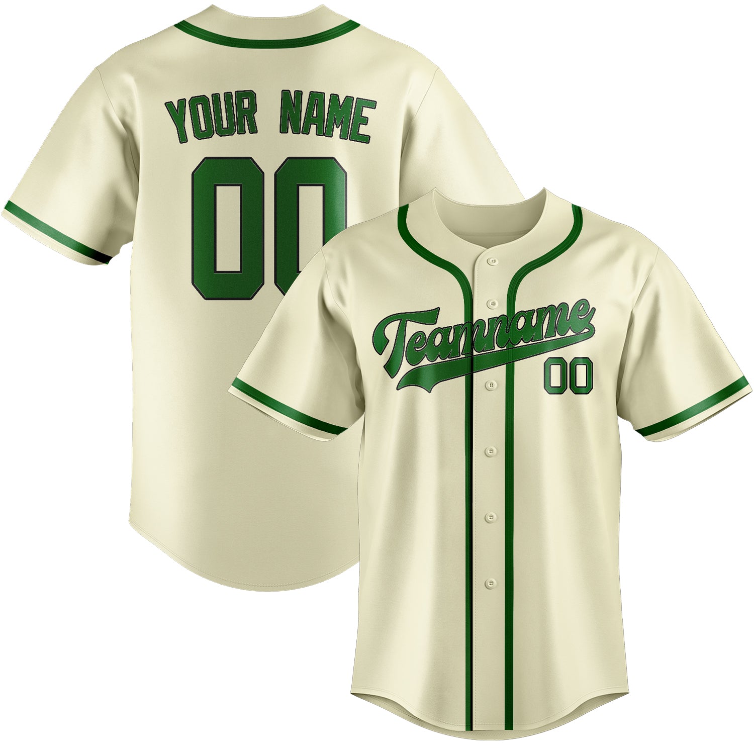 Custom Cream Emerald Green Baseball Jersey