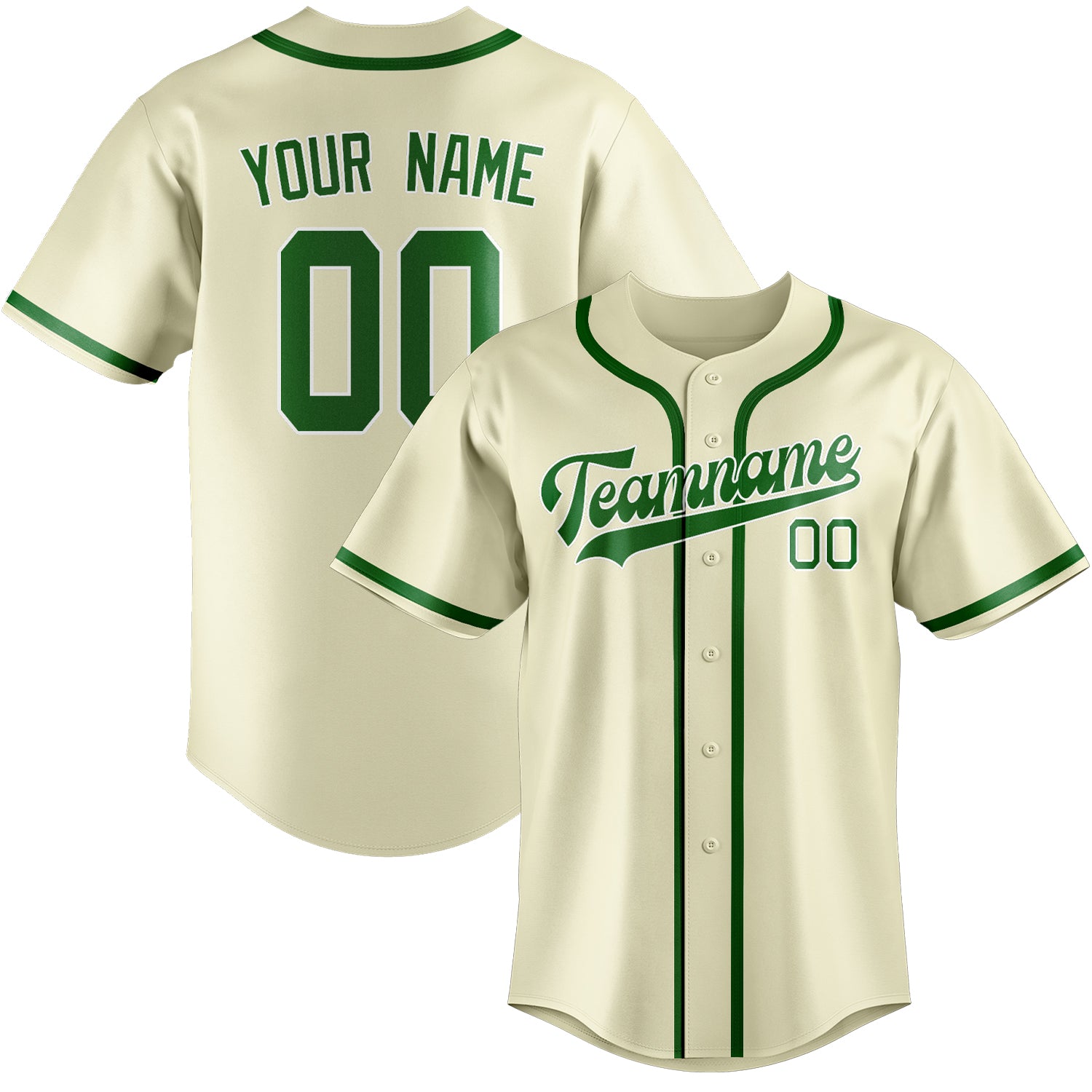 Custom Cream Emerald Green Baseball Jersey