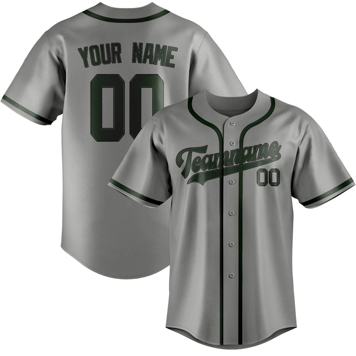 Custom Gray Dark Green Baseball Jersey