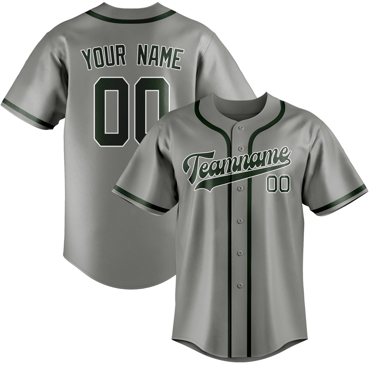 Custom Gray Dark Green Baseball Jersey