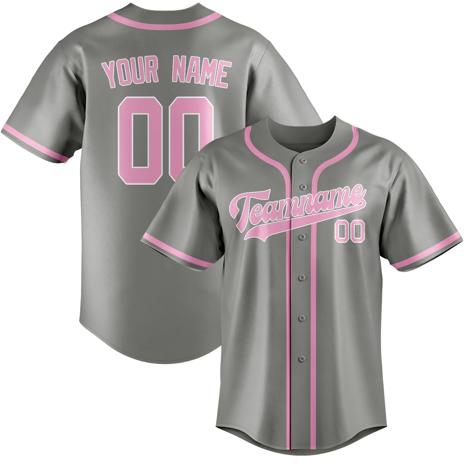 Custom Gray Light Pink Baseball Jersey