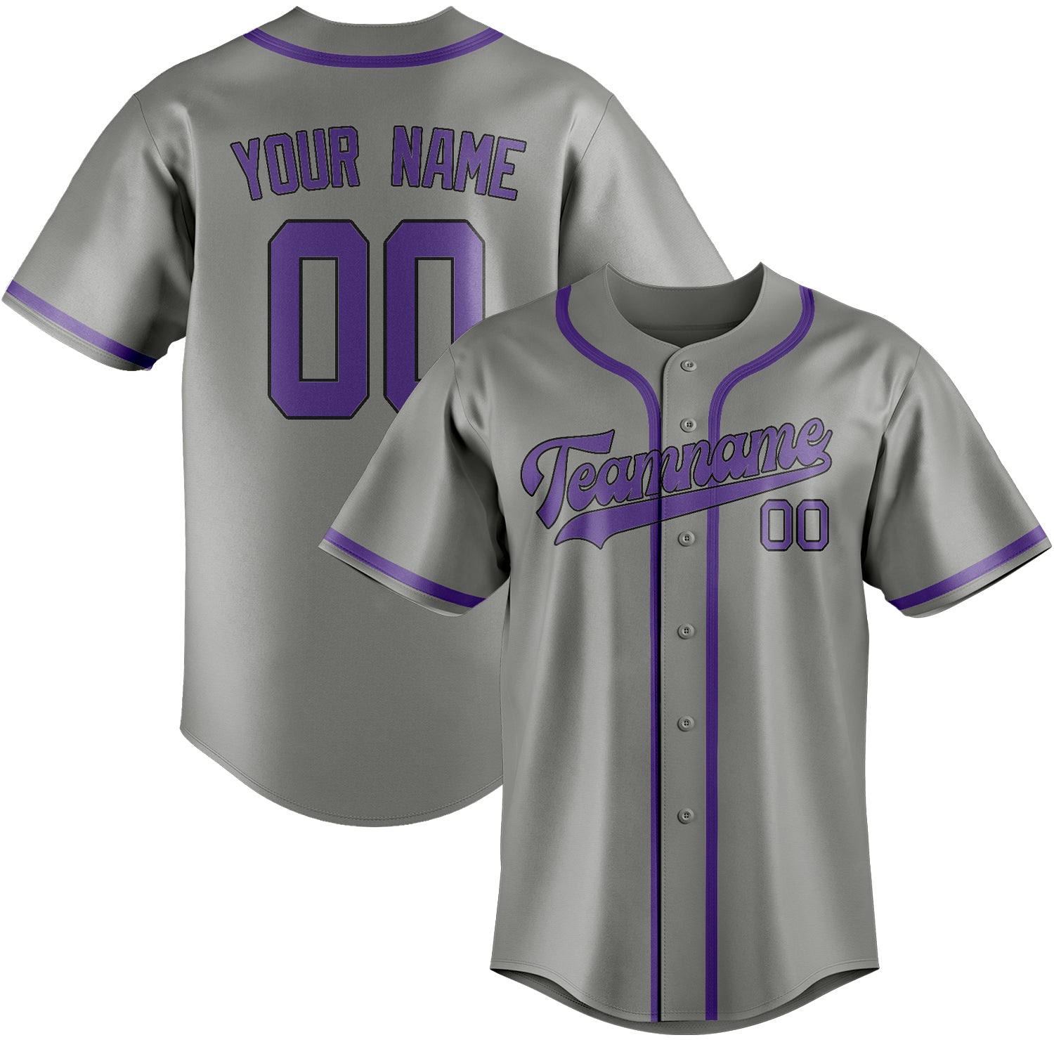 Custom Gray Light Purple Baseball Jersey