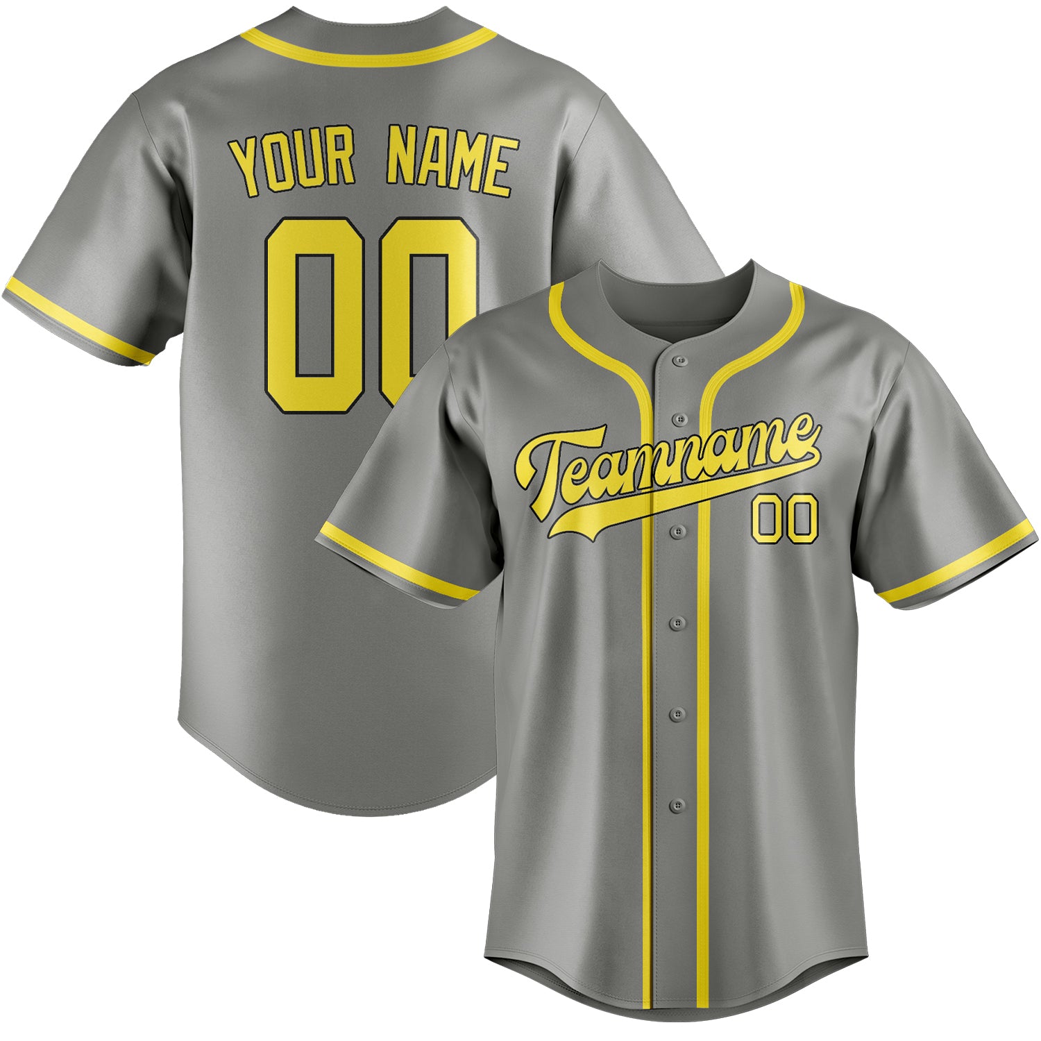 Custom Gray Light Yellow Baseball Jersey