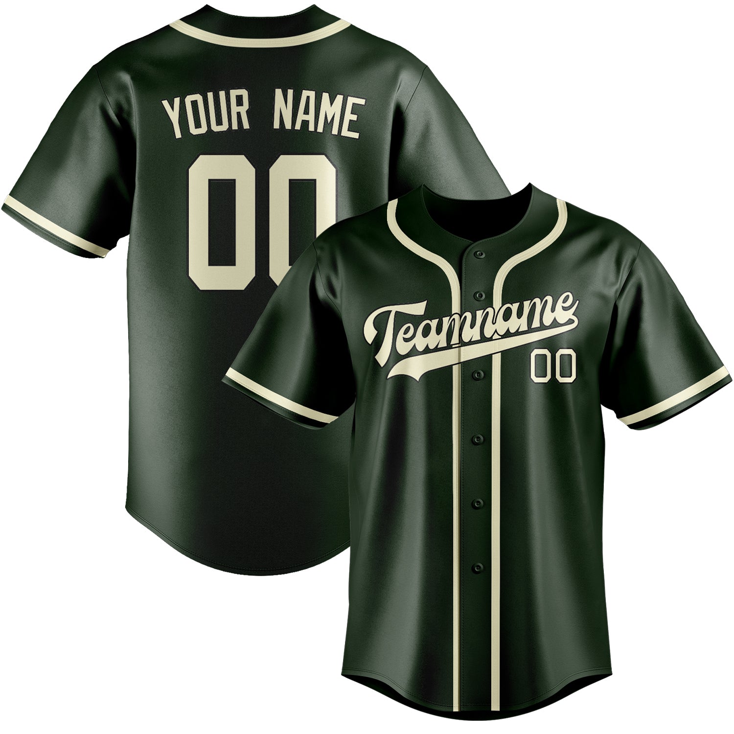 Custom Dark Green Cream Baseball Jersey