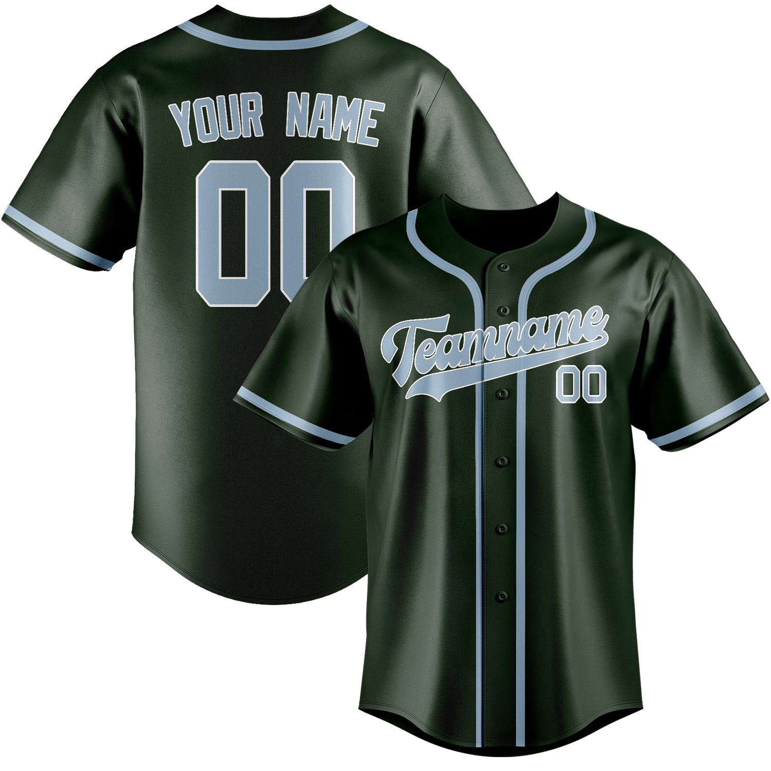 Custom Dark Green Light Blue Baseball Jersey