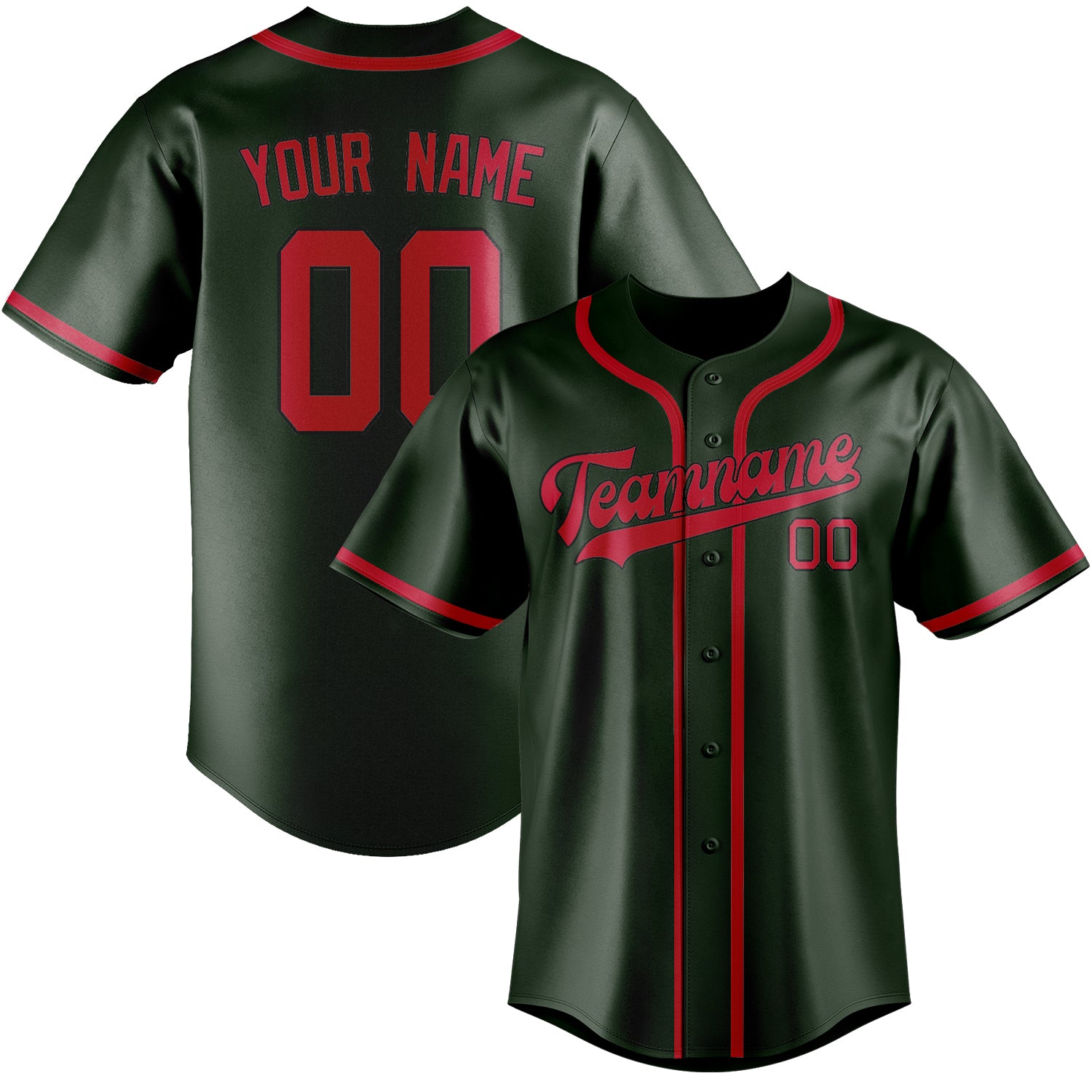 Custom Dark Green Red Baseball Jersey