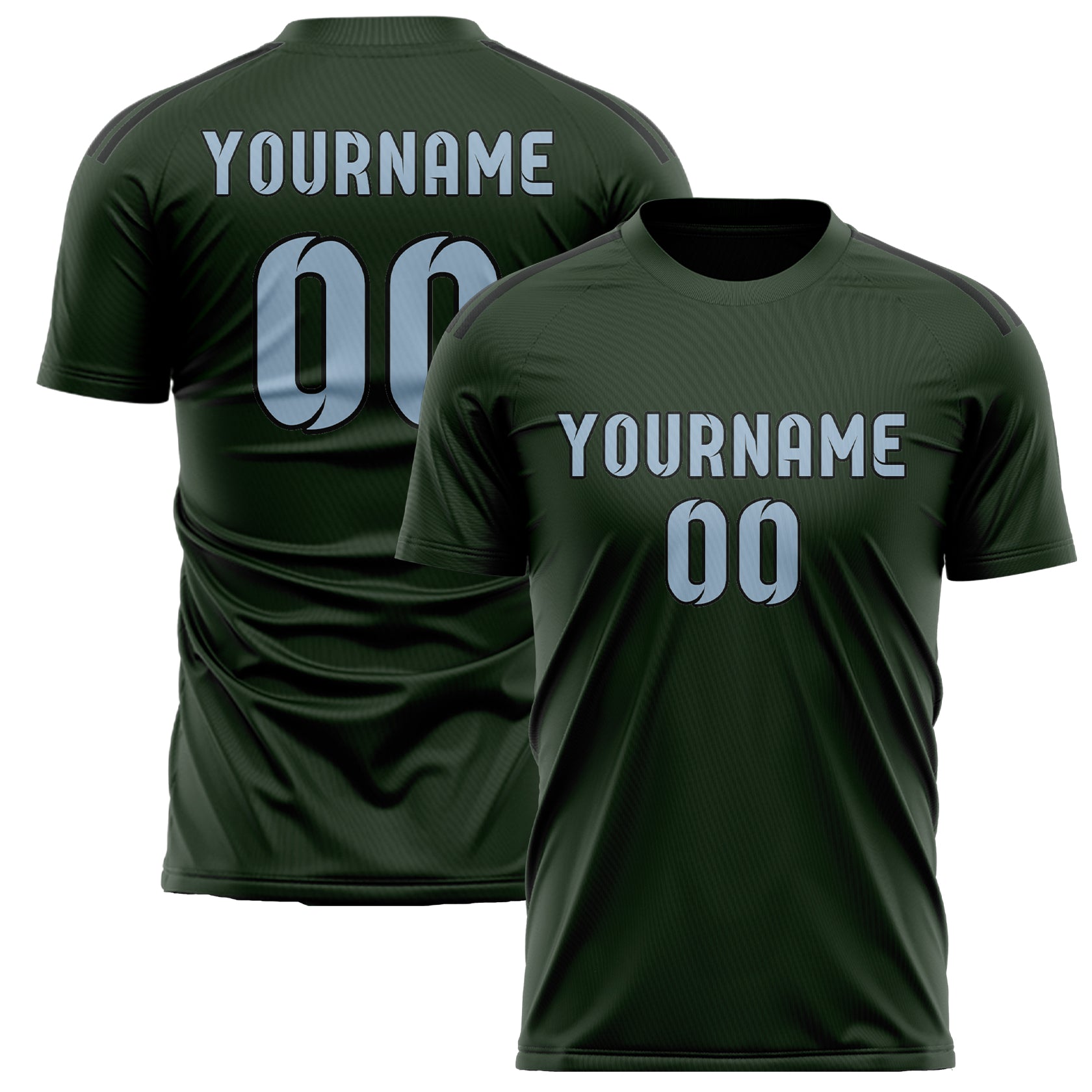 Custom Dark Green Light Blue Soccer Jersey
