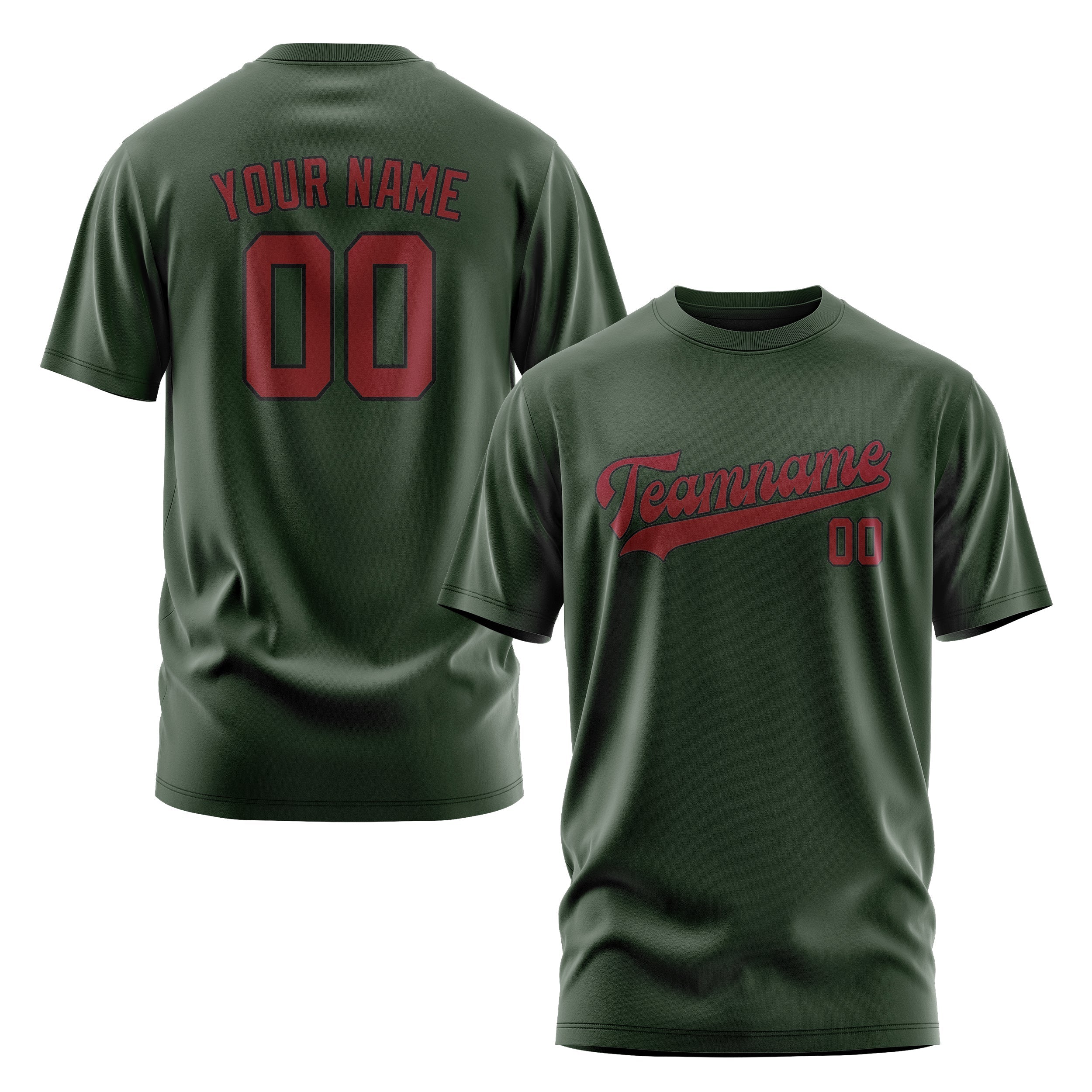 Custom Dark Green Crimson Red T-Shirt