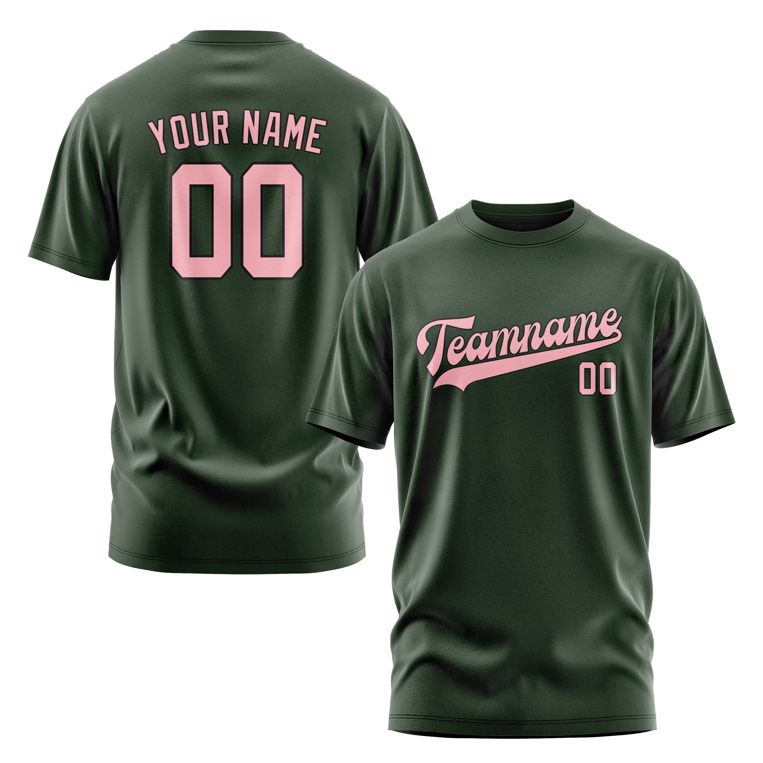 Custom Dark Green Light Pink T-Shirt