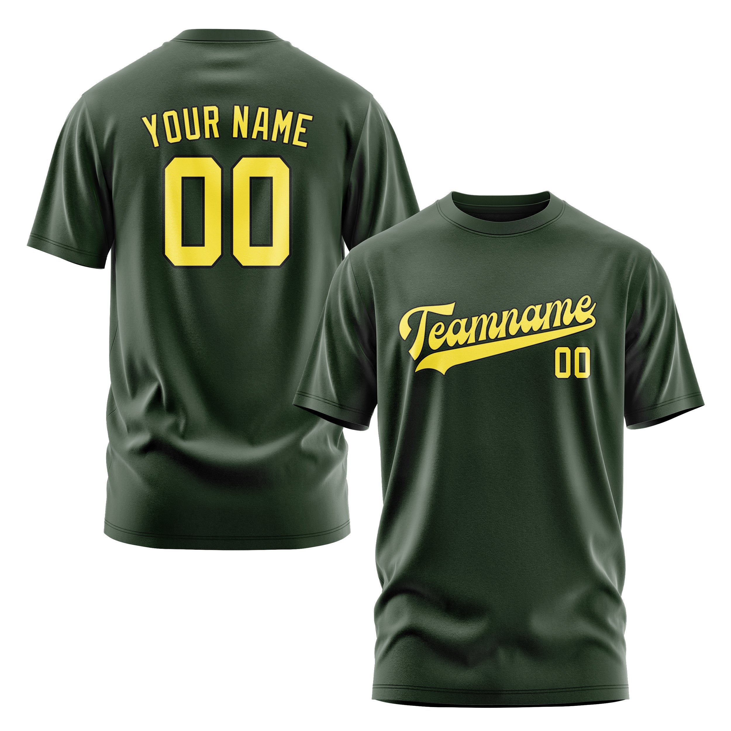 Custom Dark Green Light Yellow T-Shirt