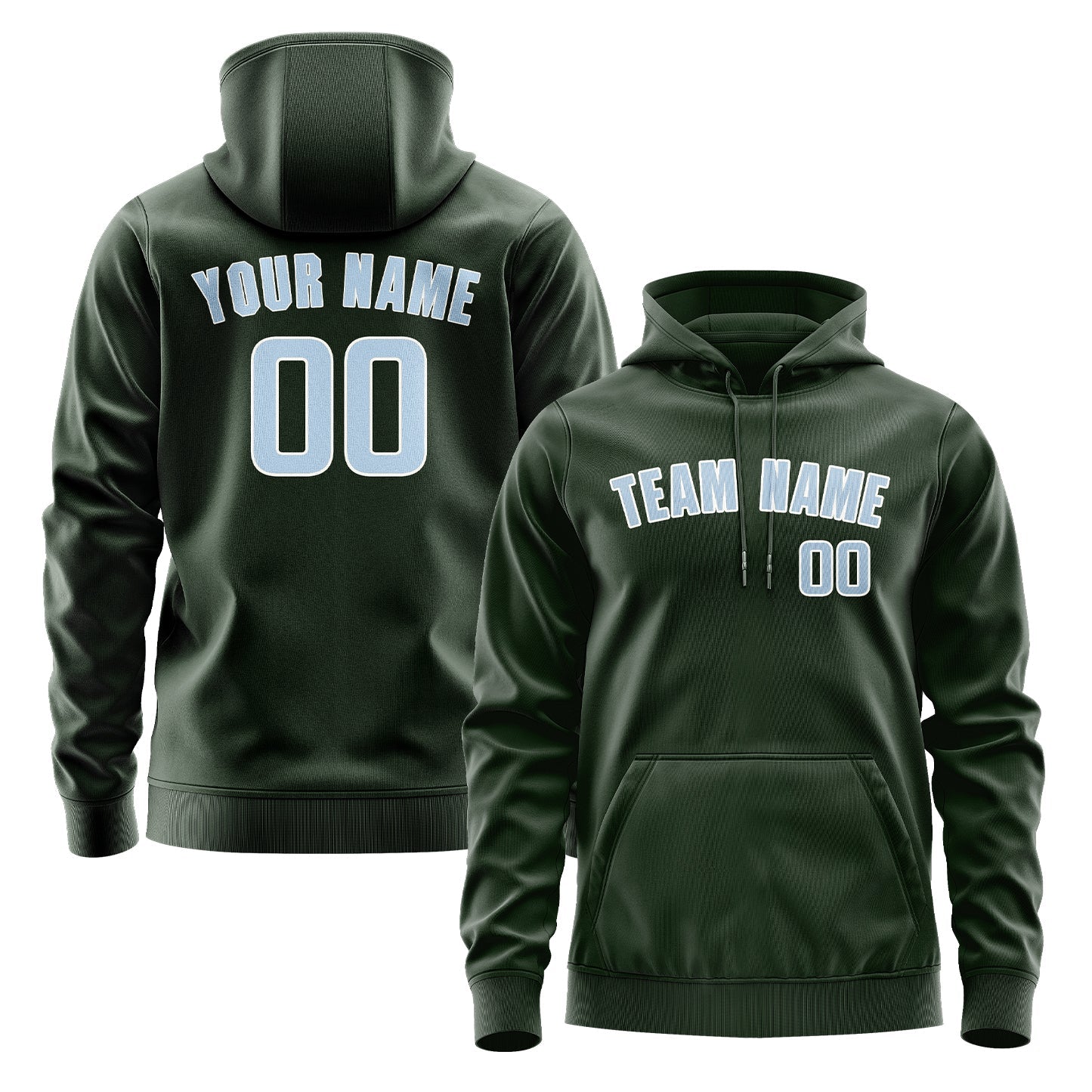 Custom Dark Green Light Blue Hoodie