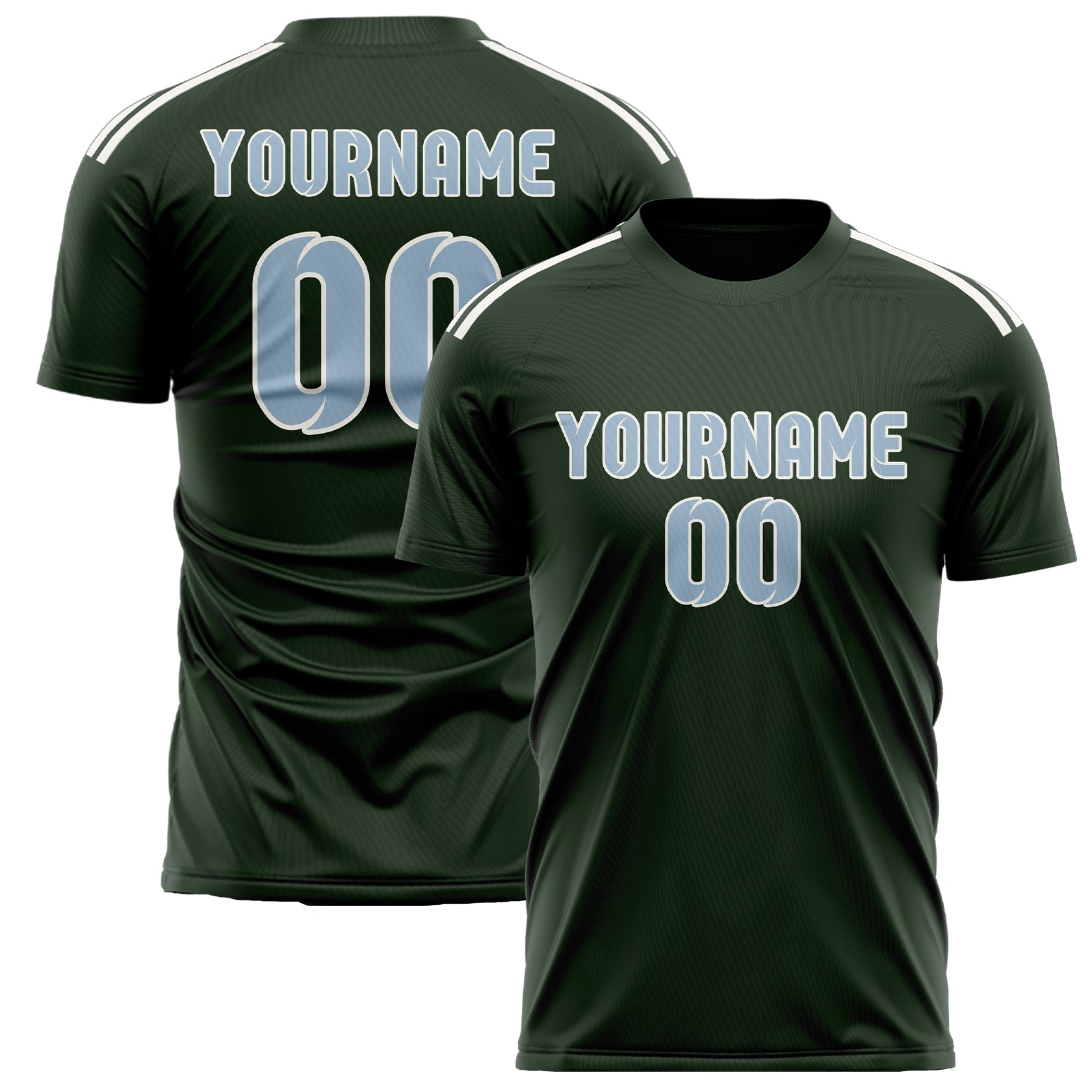 Custom Dark Green Light Blue Soccer Jersey