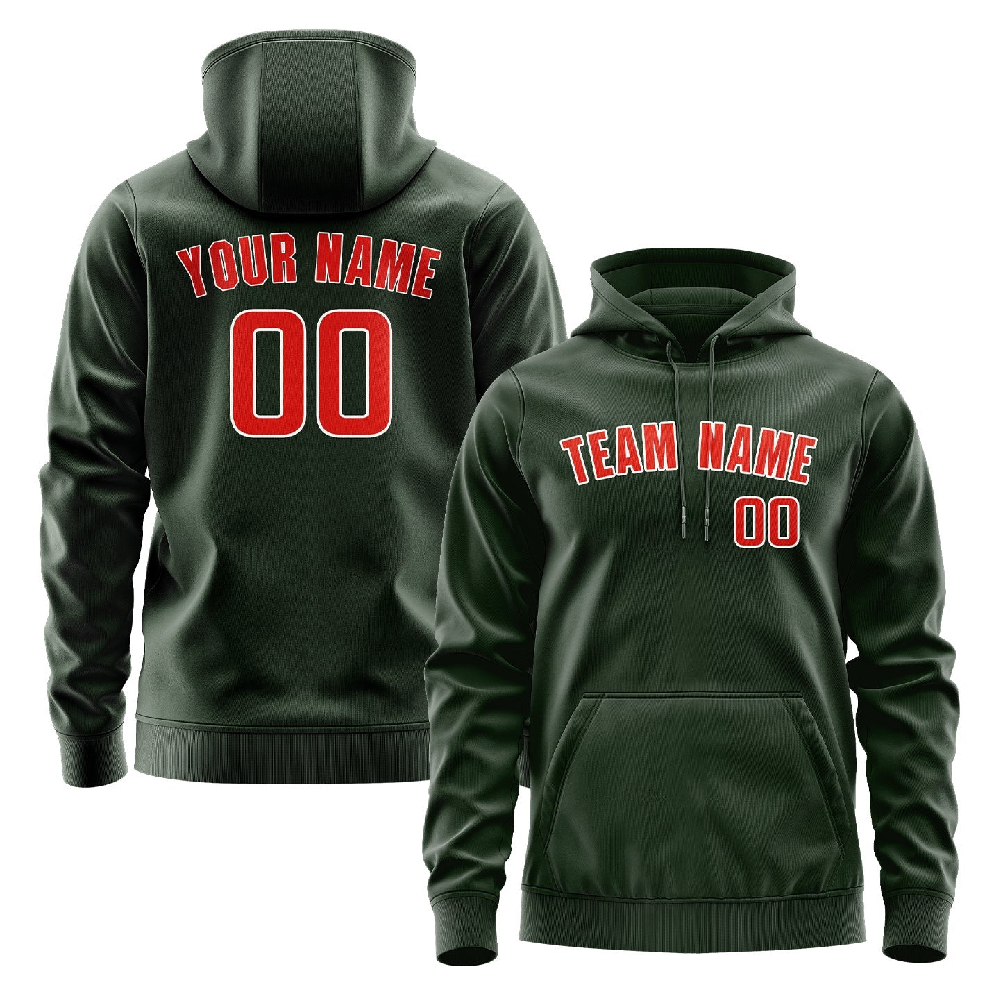 Custom Dark Green Orange Red Hoodie