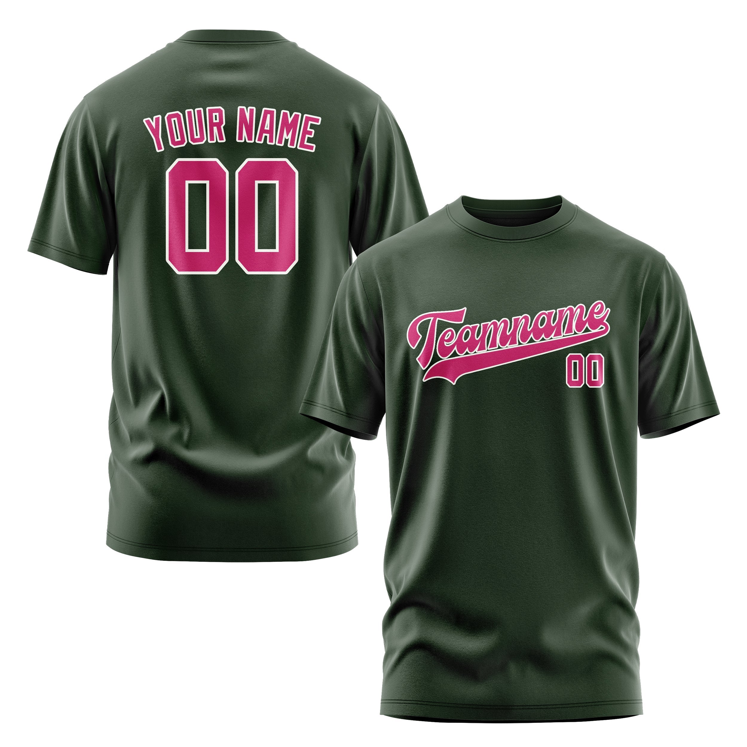Custom Dark Green Pink T-Shirt