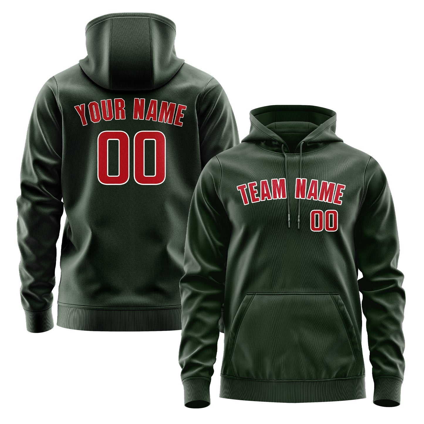 Custom Dark Green Red Hoodie