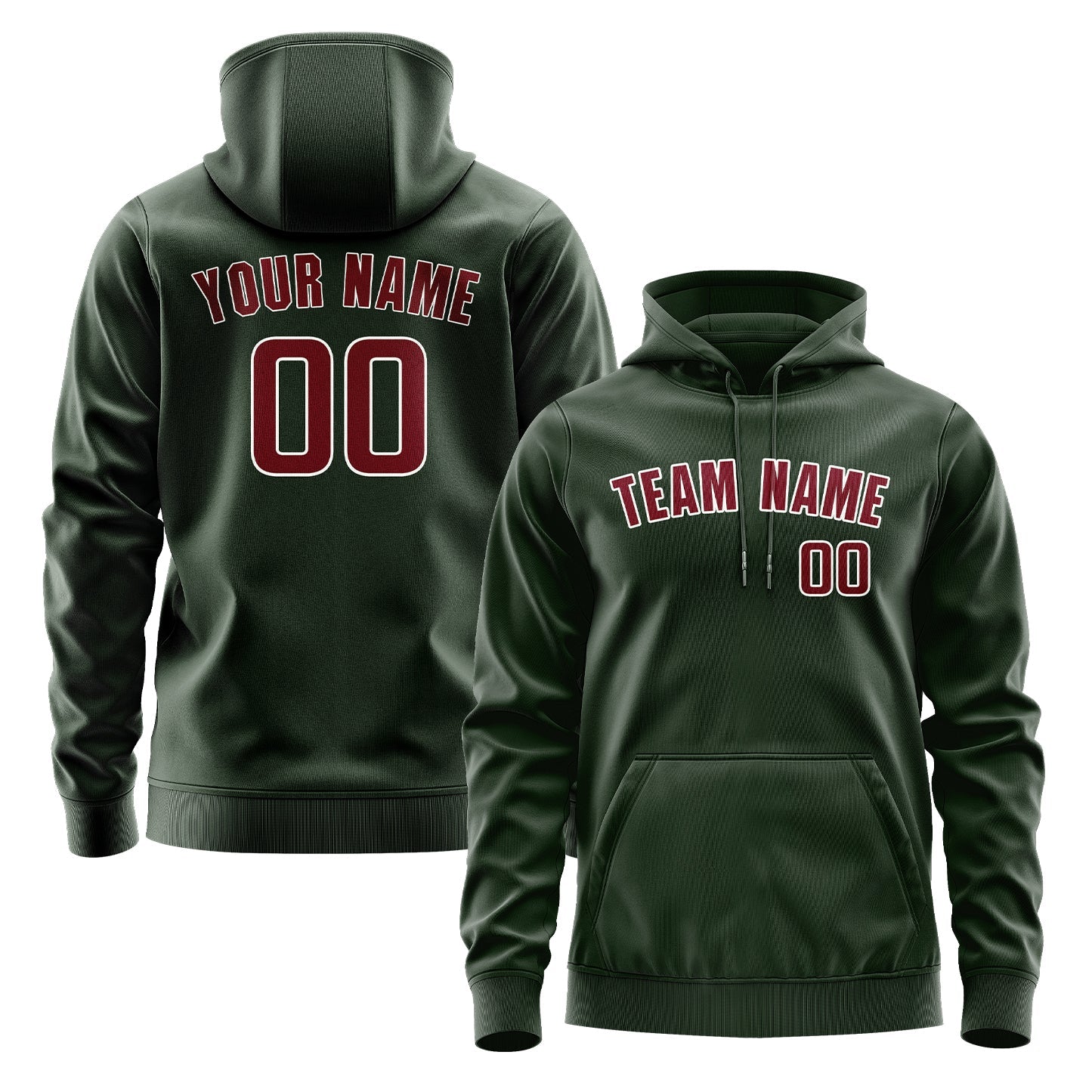 Custom Dark Green Crimson Red Hoodie