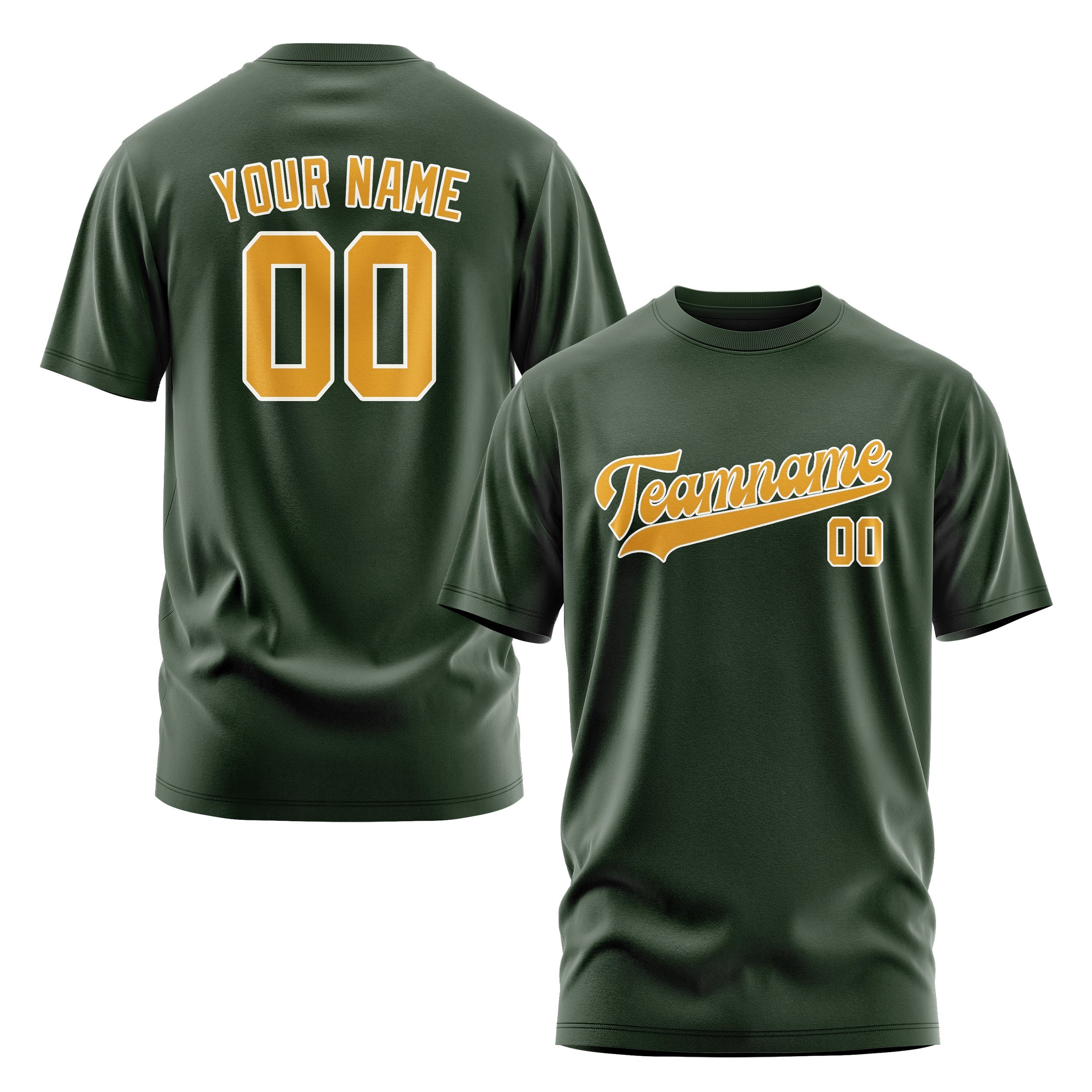 Custom Dark Green Yellow T-Shirt