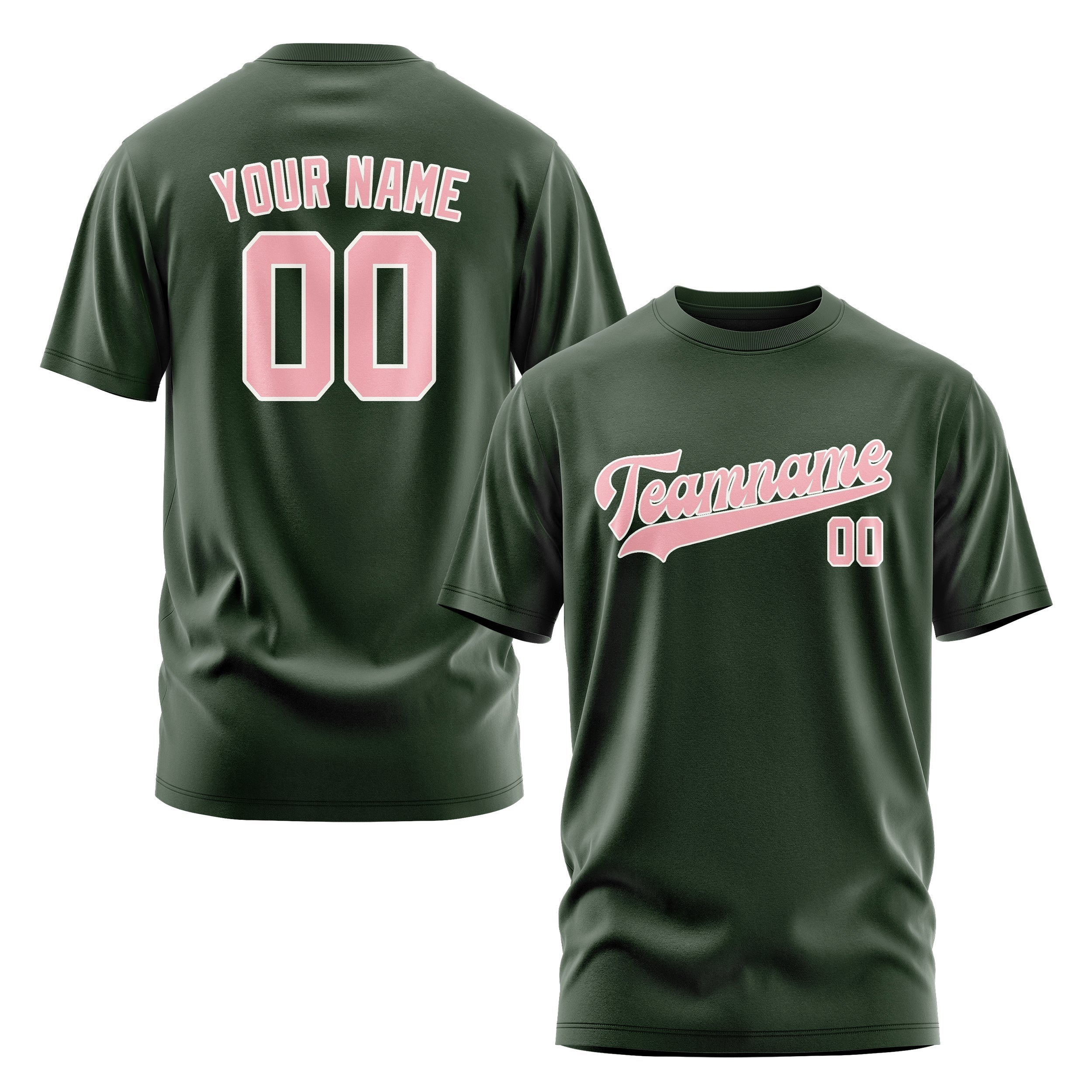 Custom Dark Green Light Pink T-Shirt