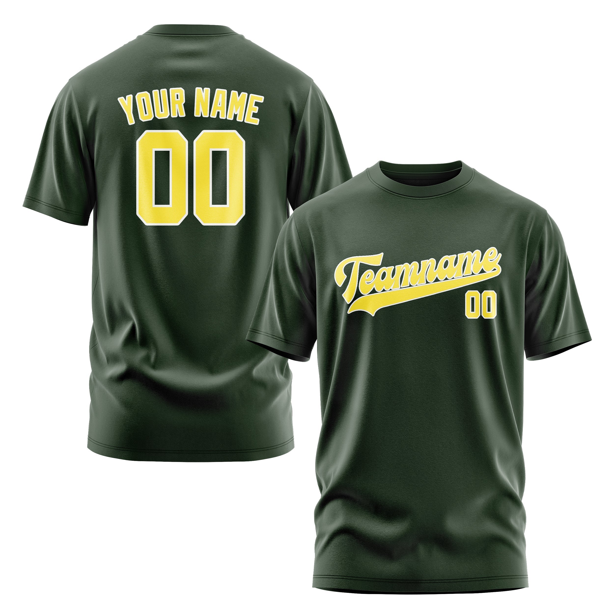 Custom Dark Green Light Yellow T-Shirt