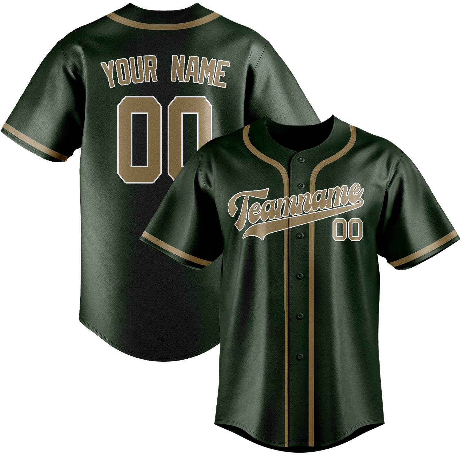 Custom Dark Green Light Khaki Baseball Jersey