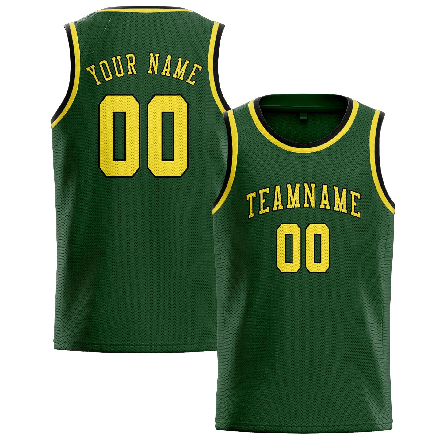 Custom Dark Green Light Yellow Basketball Jersey