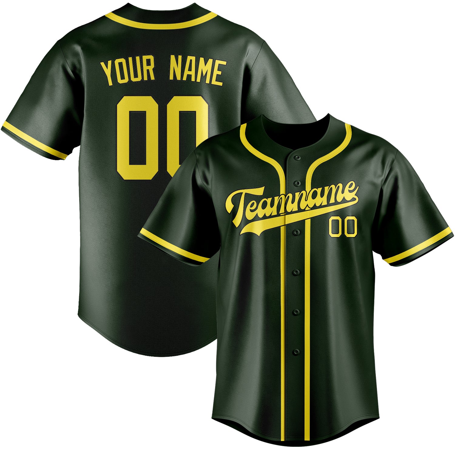 Custom Dark Green Light Yellow Baseball Jersey