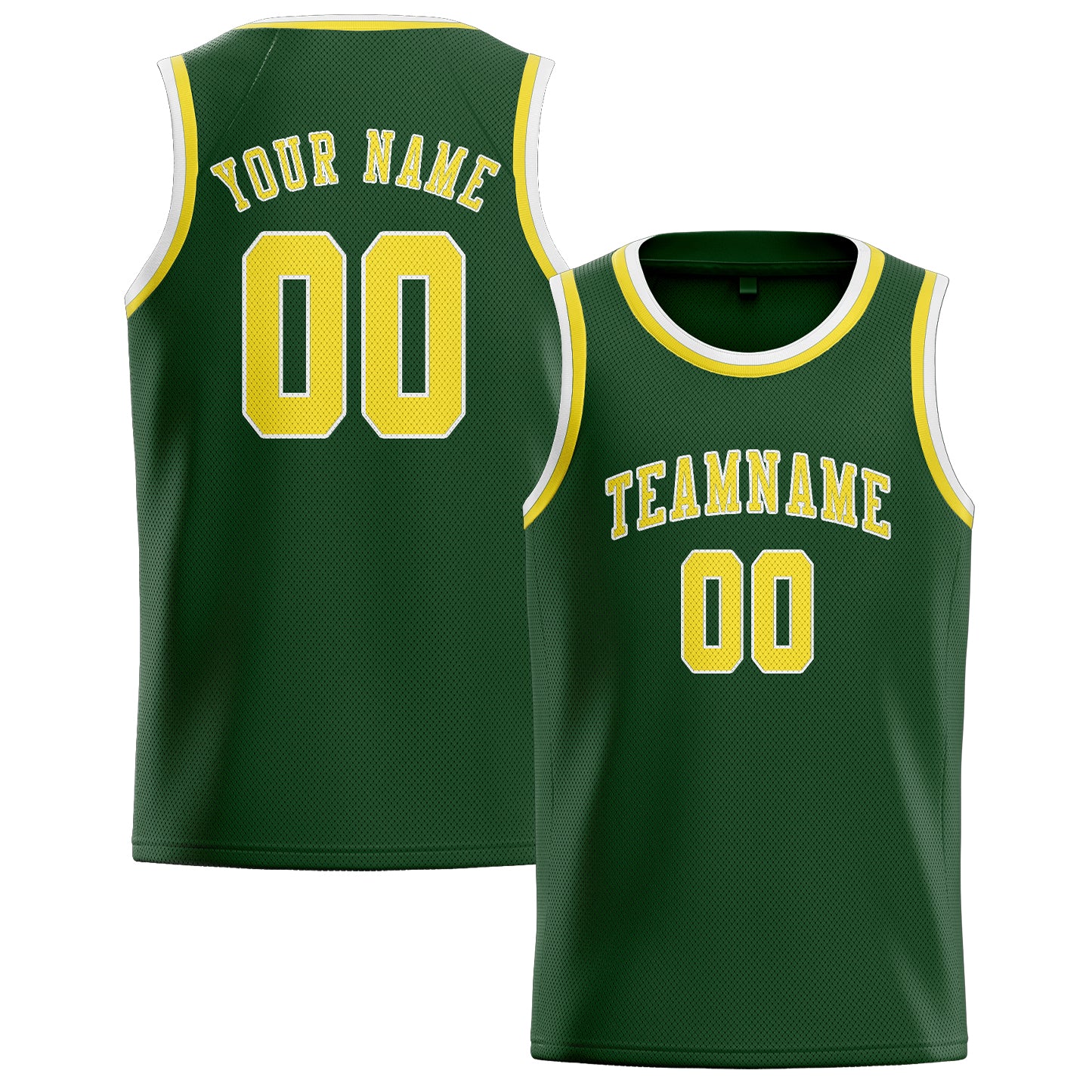 Custom Dark Green Light Yellow Basketball Jersey