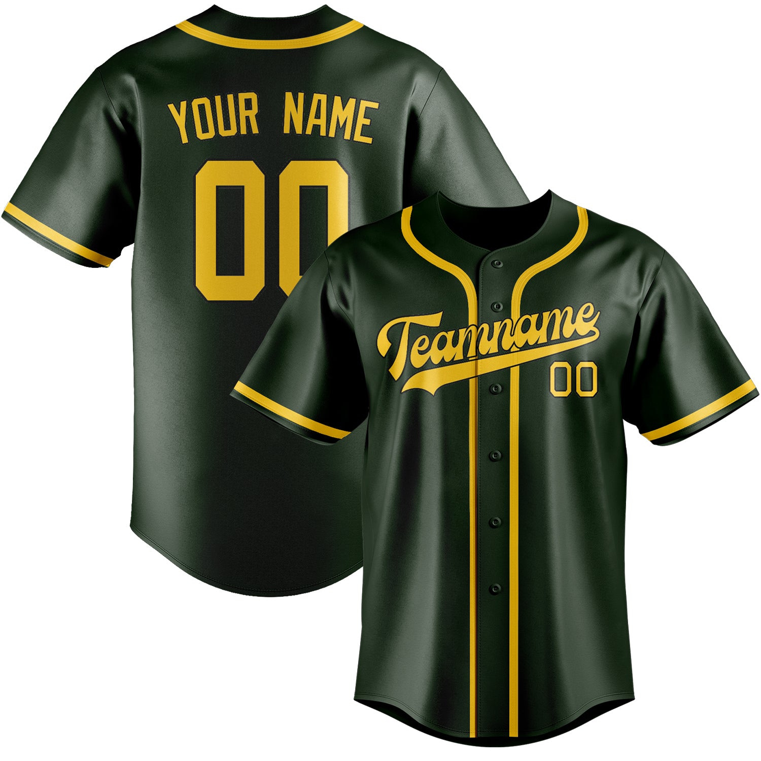 Custom Dark Green Gold Baseball Jersey