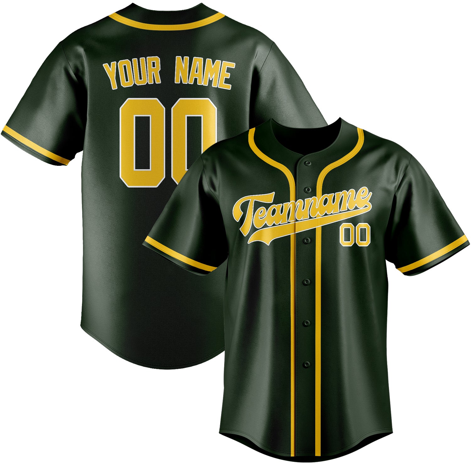 Custom Dark Green Gold Baseball Jersey