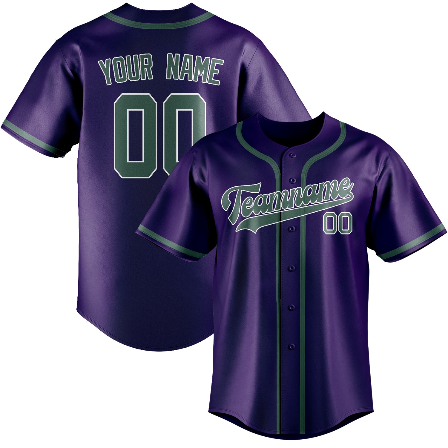 Custom Purple Blue Green Baseball Jersey