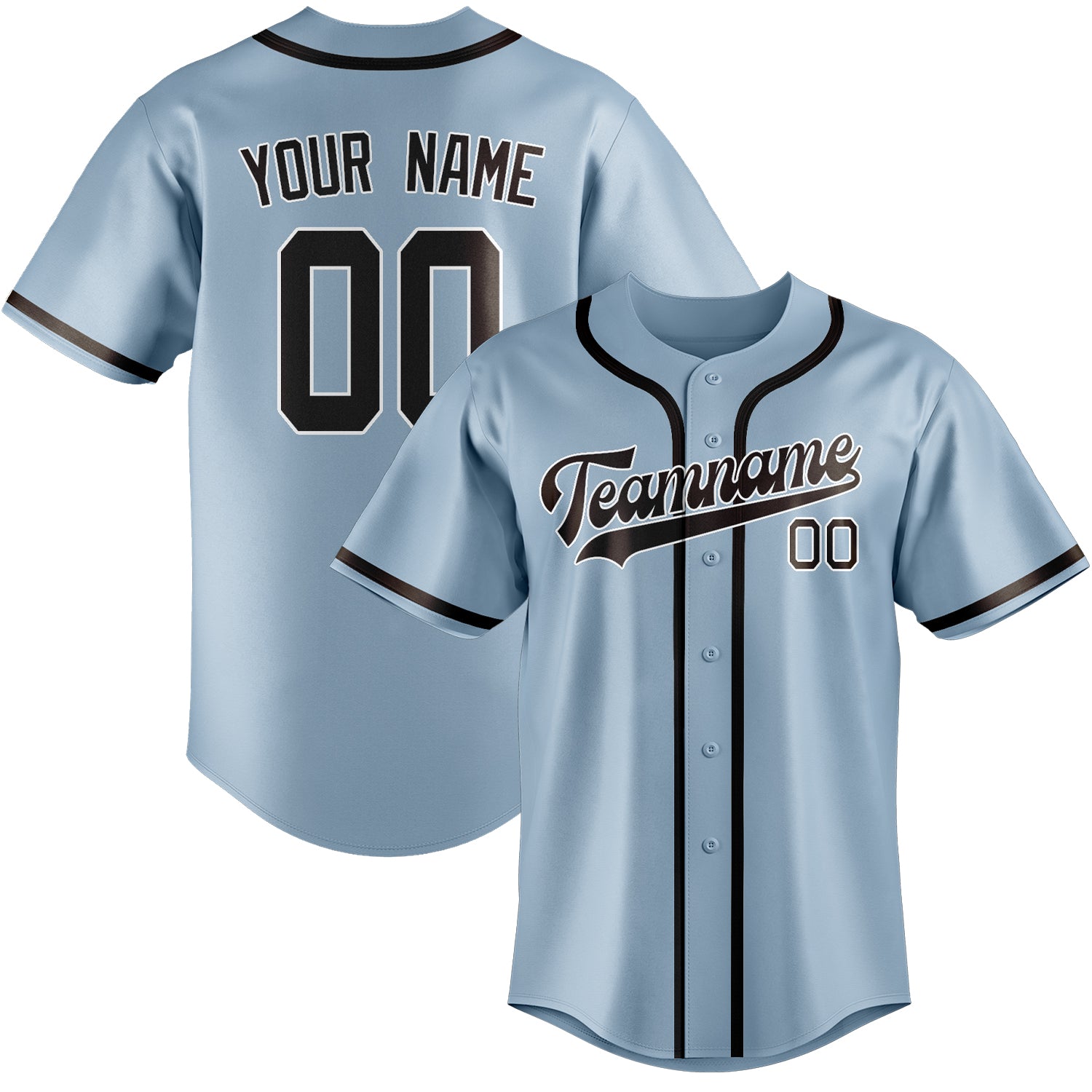 Custom Light Blue Brown Baseball Jersey