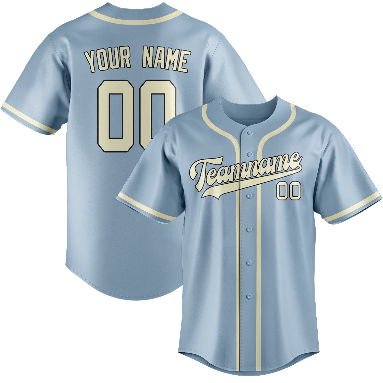 Custom Light Blue Cream Baseball Jersey