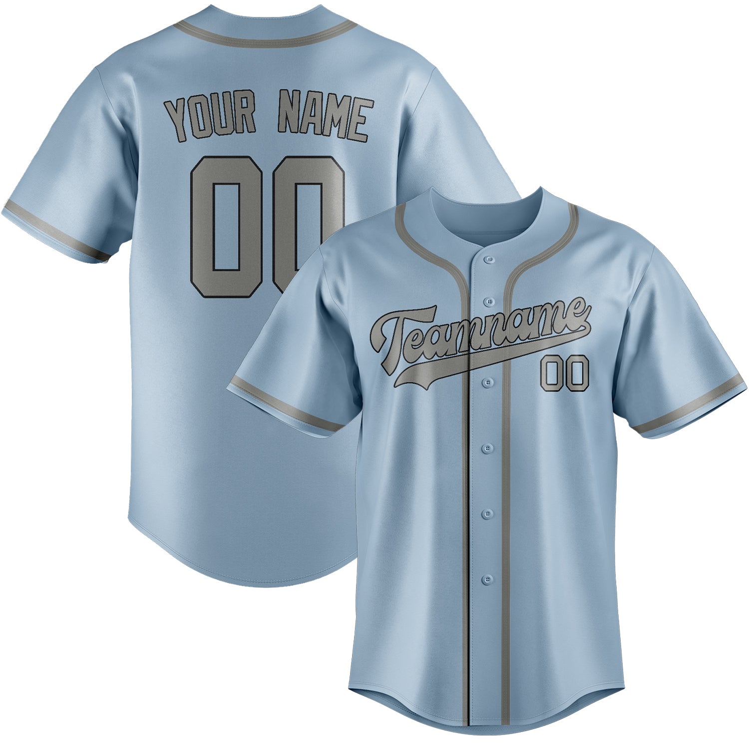 Custom Light Blue Gray Baseball Jersey