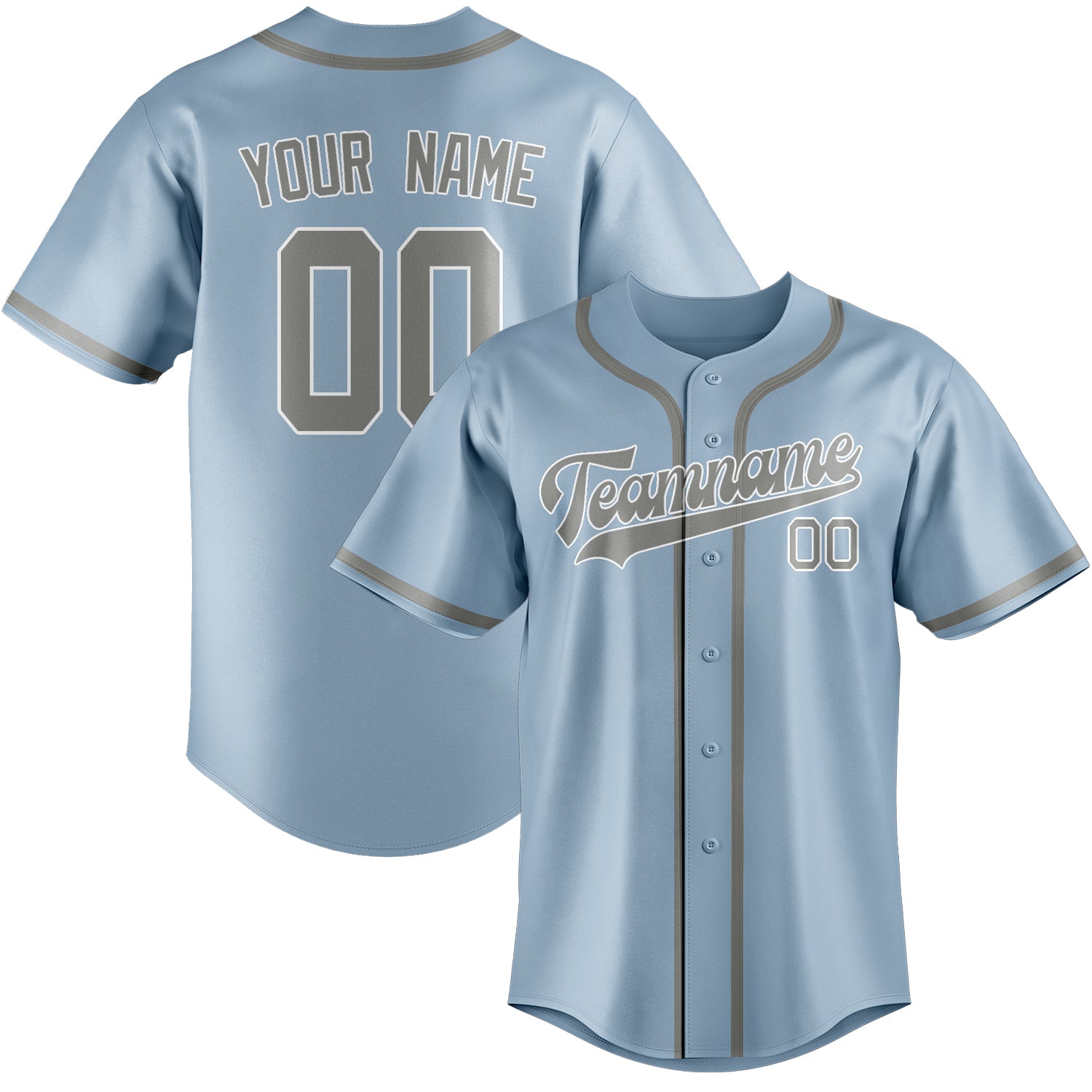 Custom Light Blue Gray Baseball Jersey